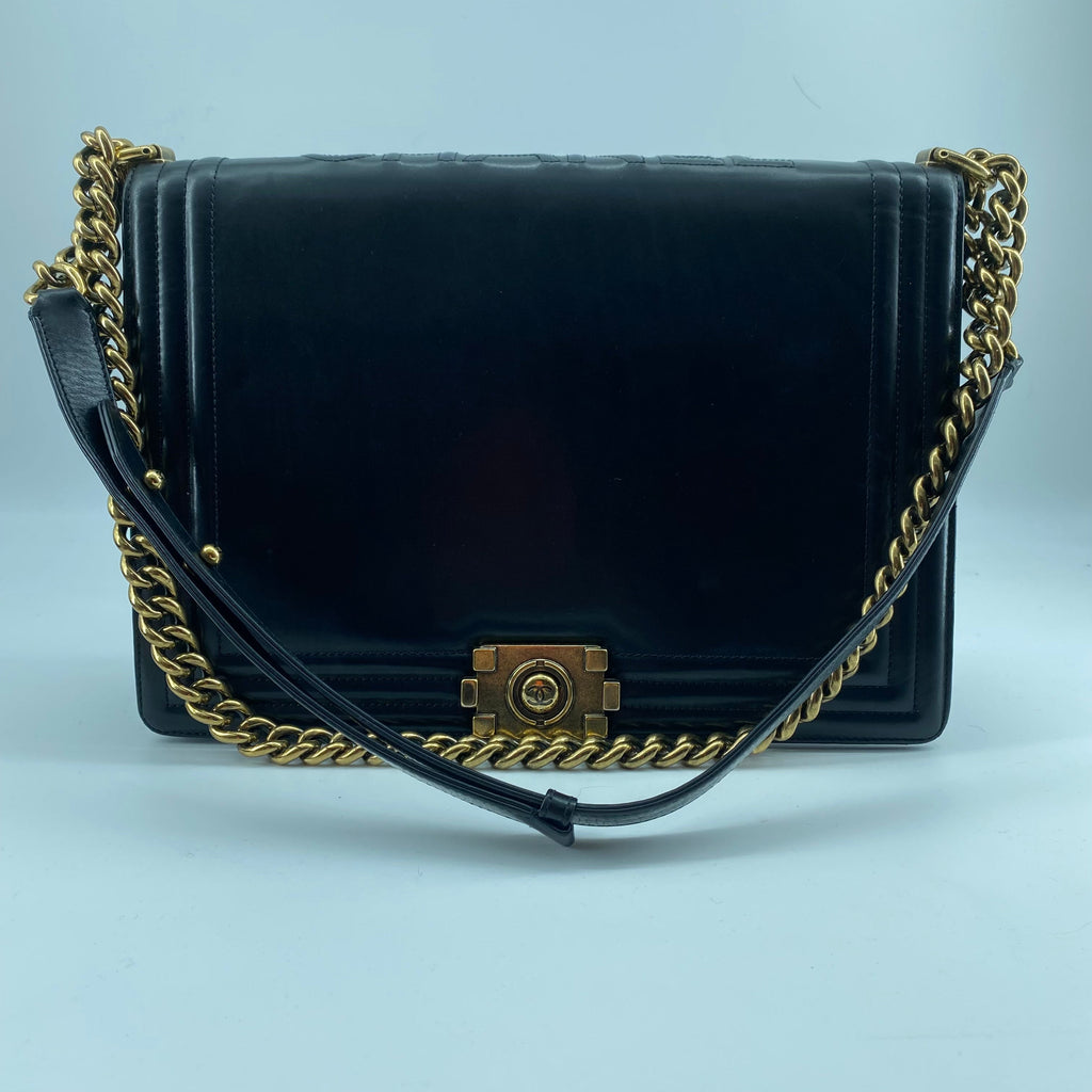 Chanel glazed leather le boy flap bag TWS