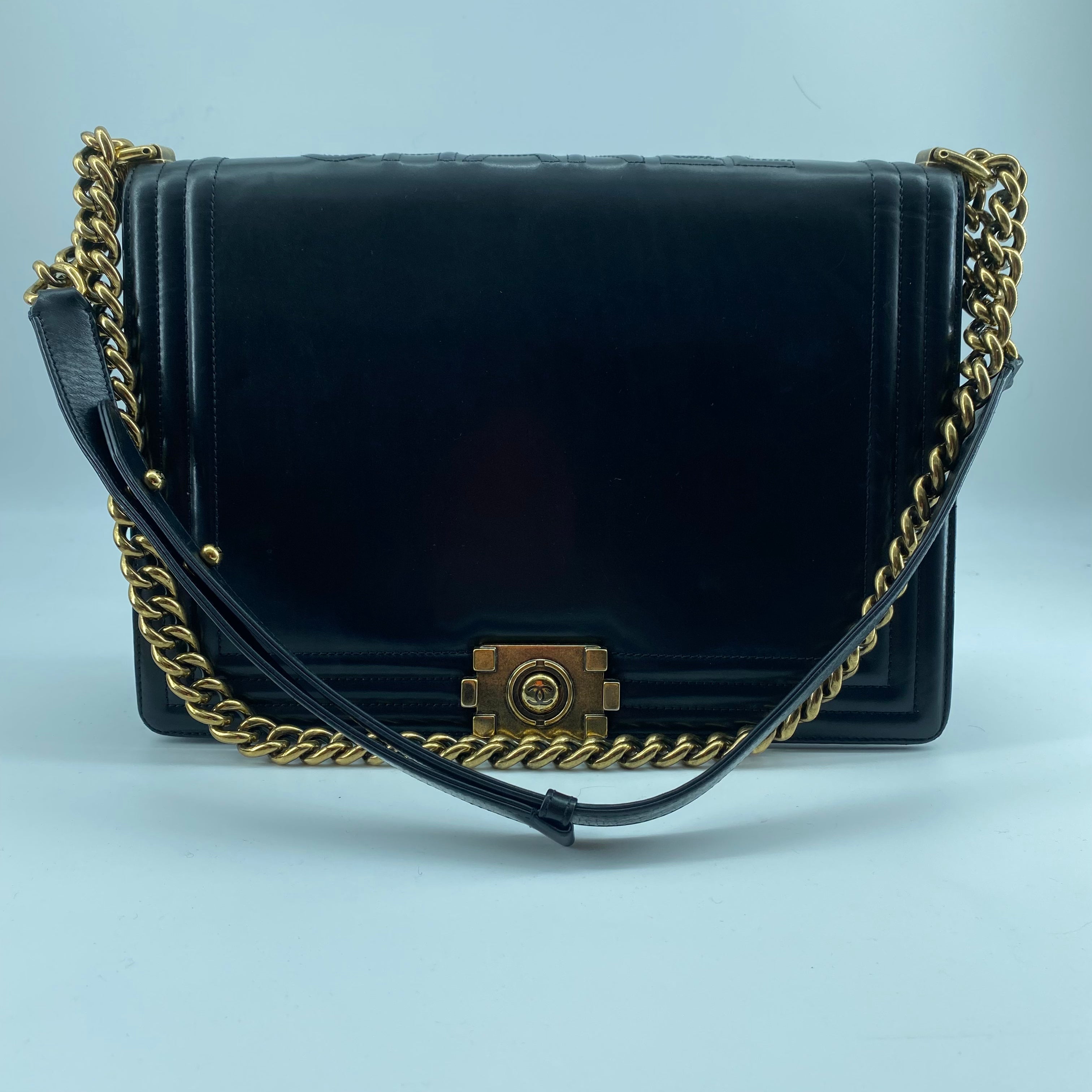 Chanel glazed leather le boy flap bag TWS