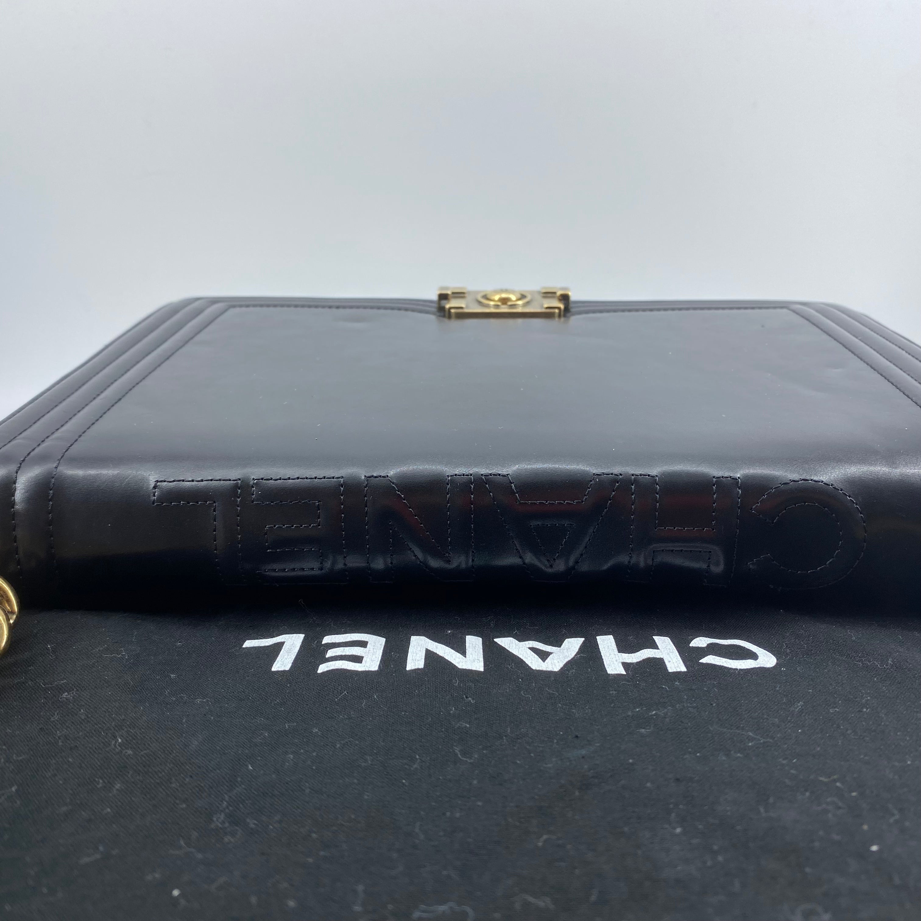 Chanel glazed leather le boy flap bag TWS