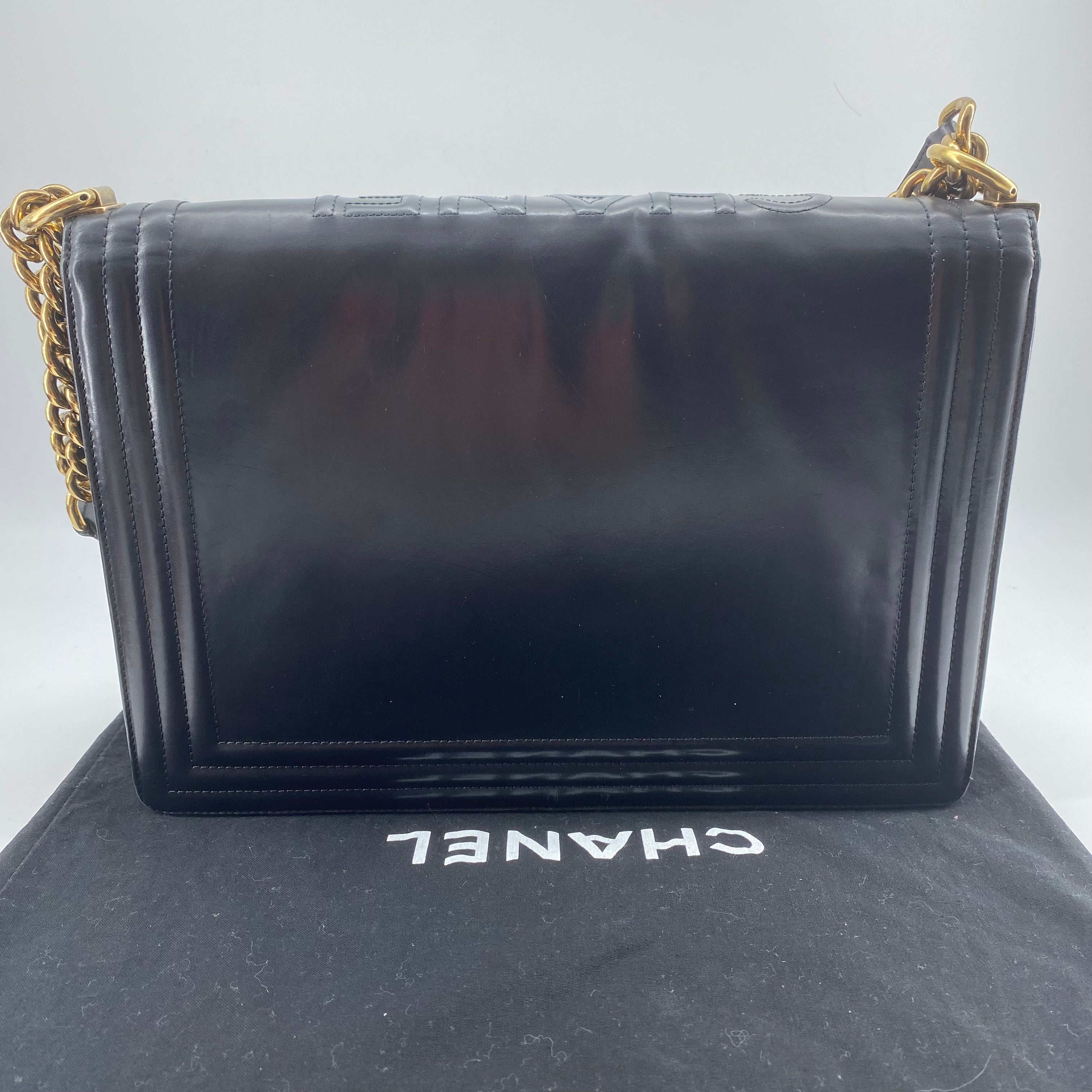 Chanel glazed leather le boy flap bag TWS