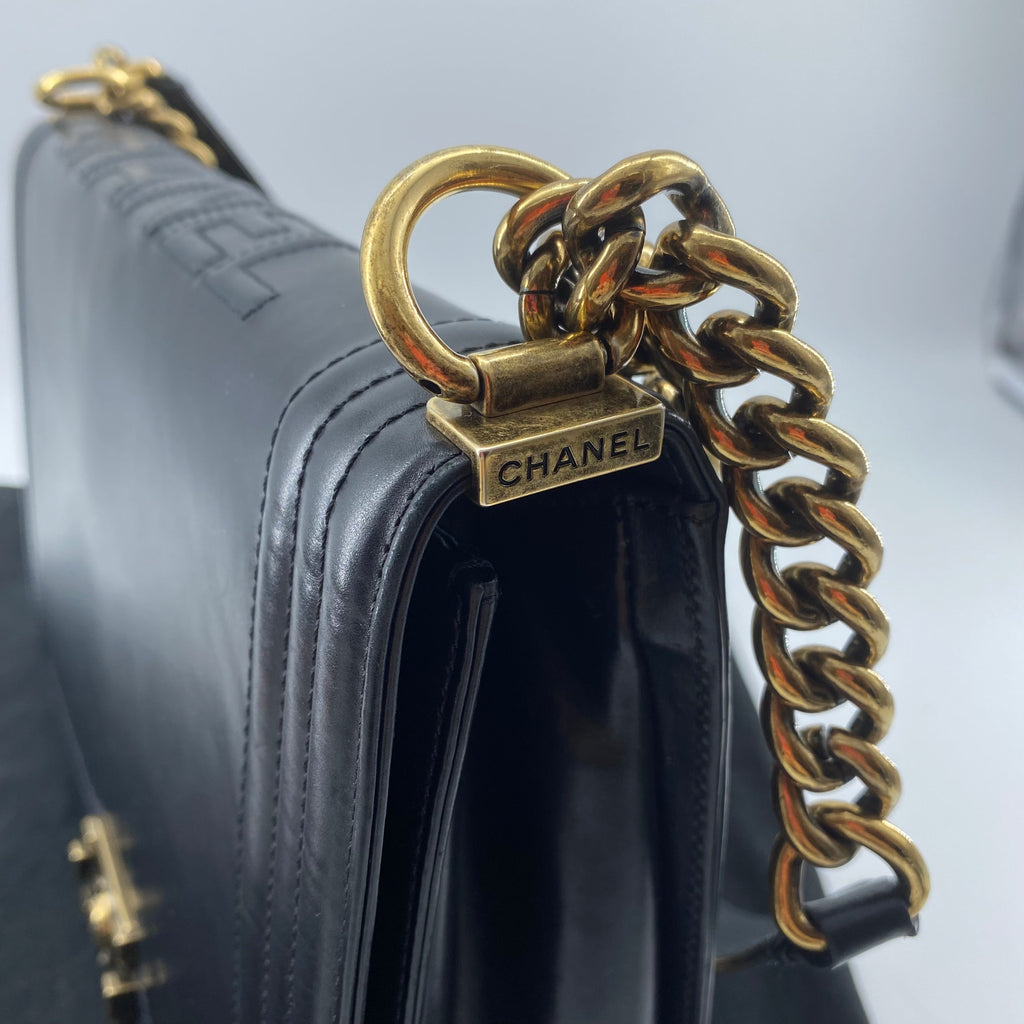 Chanel glazed leather le boy flap bag TWS