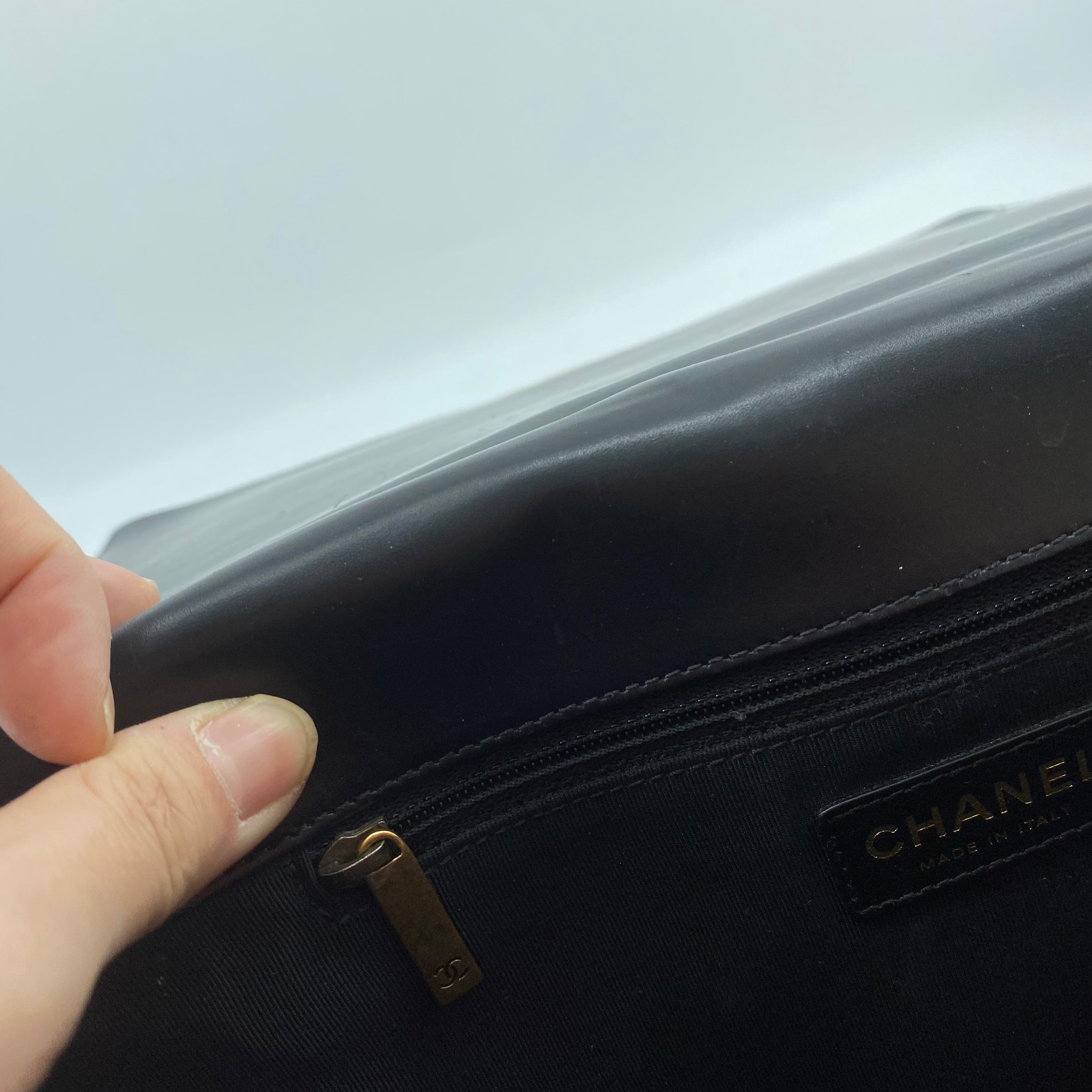 Chanel glazed leather le boy flap bag TWS