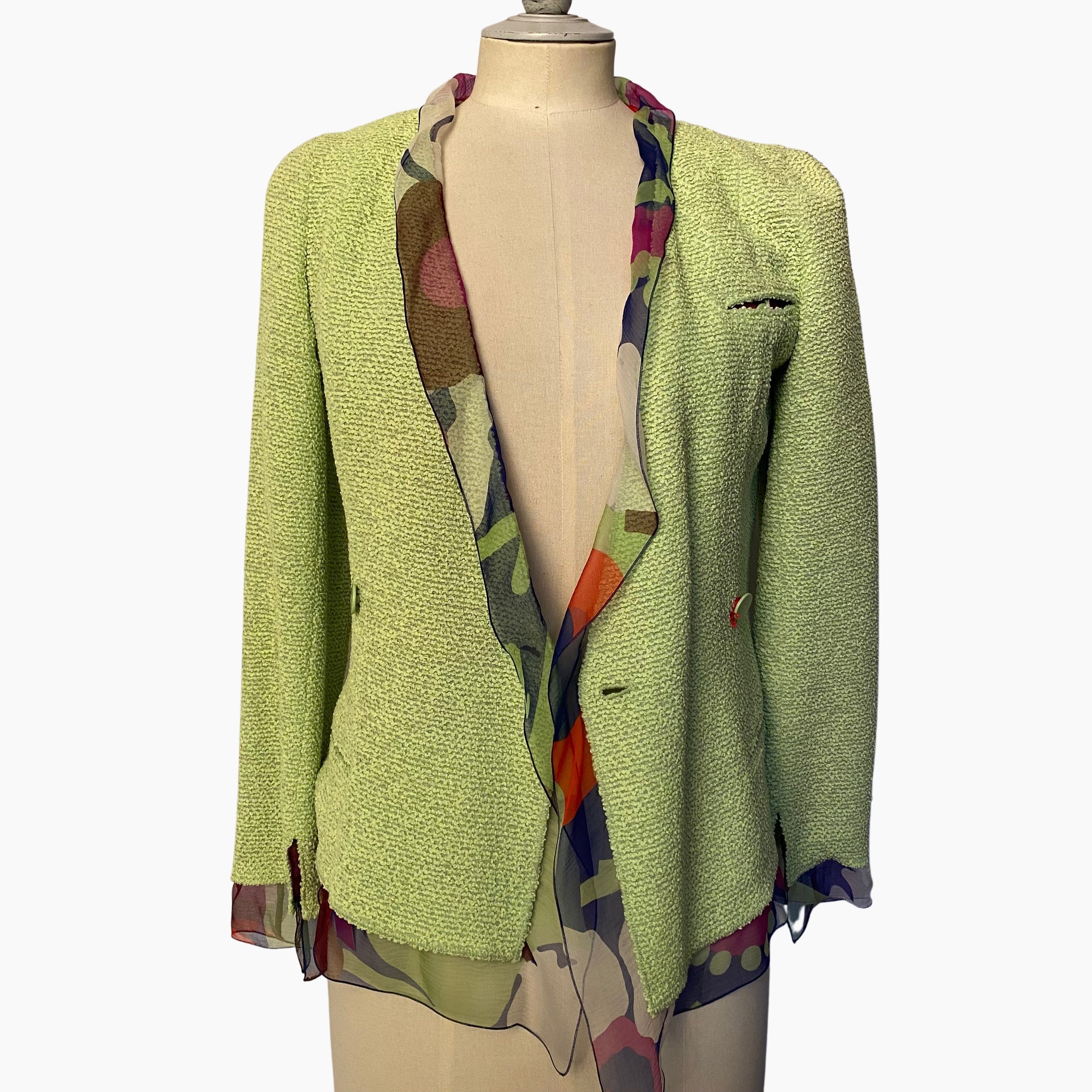 Chanel lime green floral jacket - XS - Spring 2000
