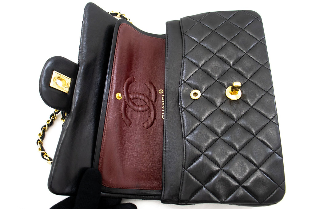 CHANEL Classic Double Flap 9" Chain Shoulder Bag Black Lambskin k80