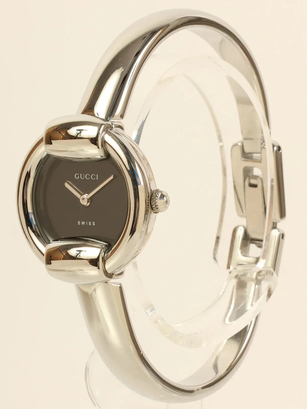 GUCCI Round Face Logo Bangle Watch Silver/Black
