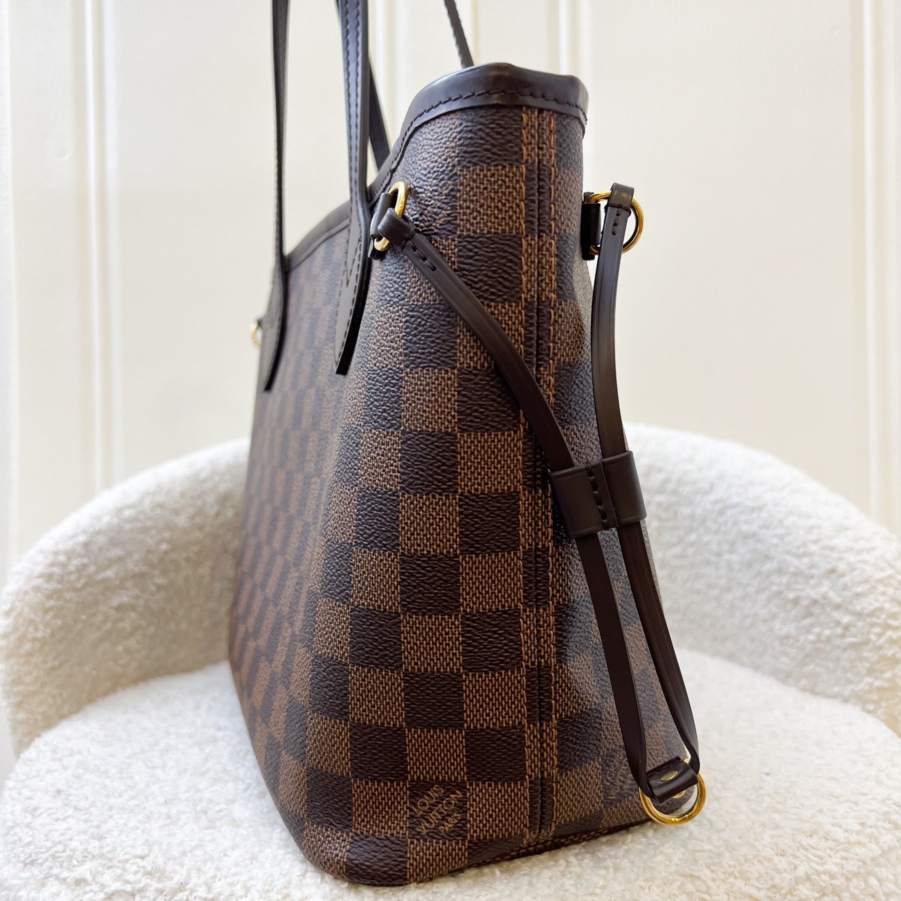 LV Neverfull PM (with Pouch) in Damier Ebene Canvas and GHW