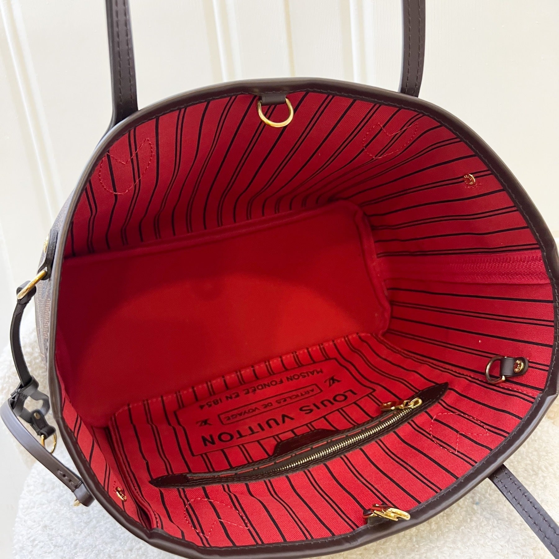 LV Neverfull PM (with Pouch) in Damier Ebene Canvas and GHW