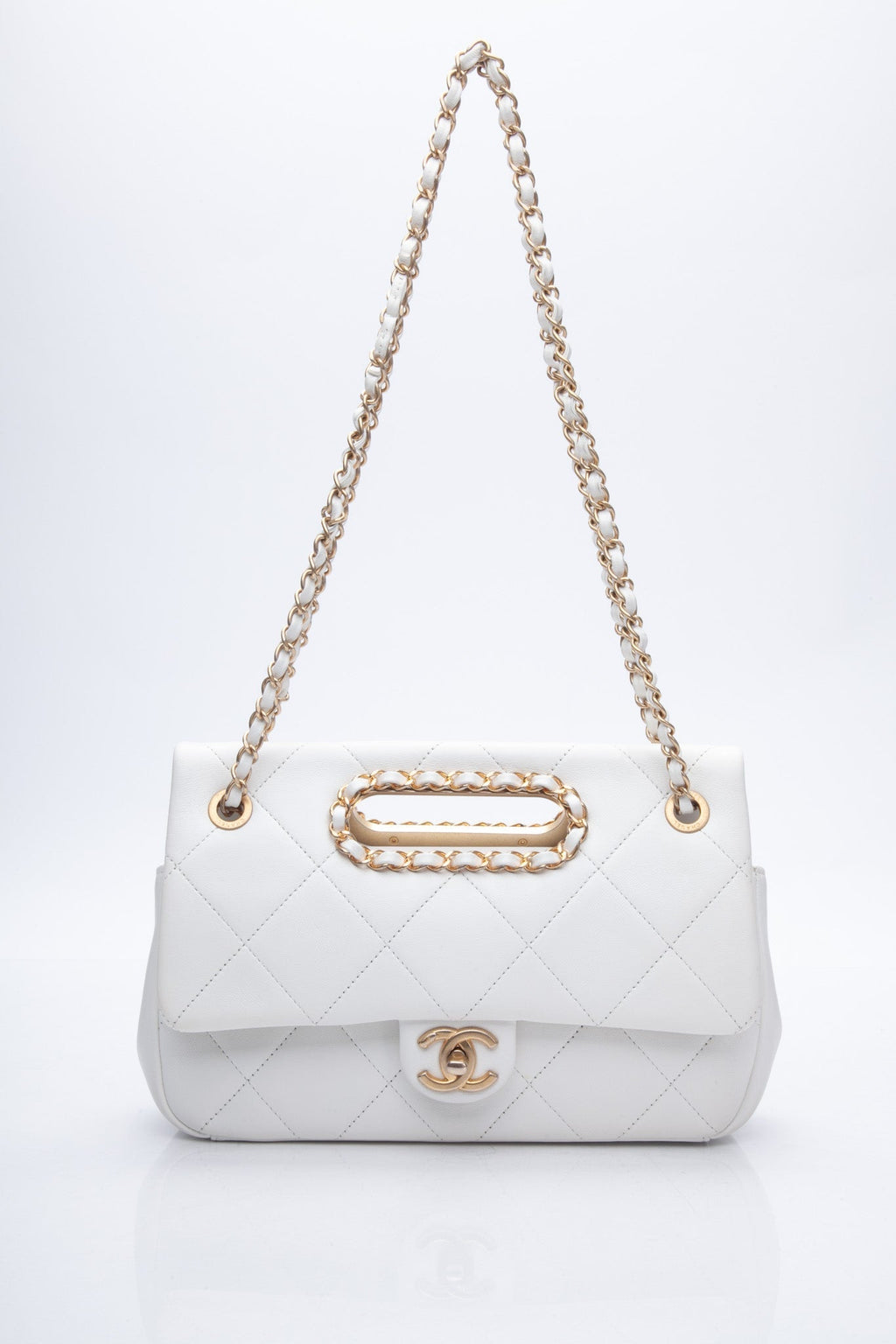 CHANEL White Lambskin A Real Catch Flap Bag
