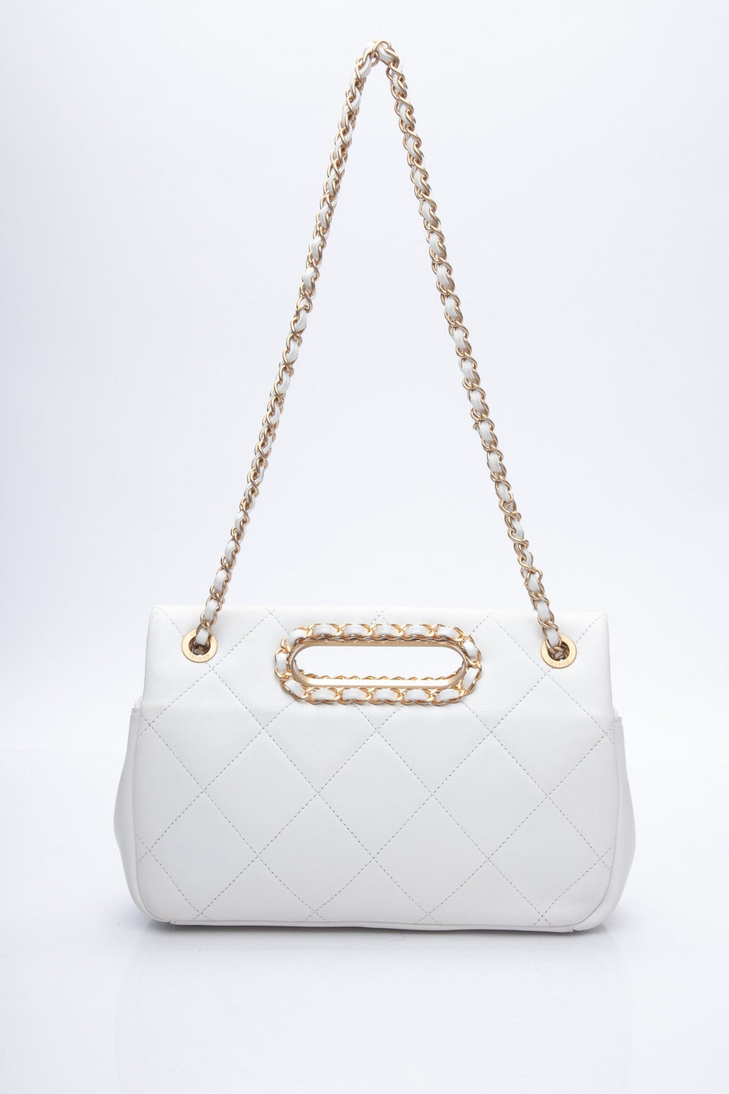 CHANEL White Lambskin A Real Catch Flap Bag