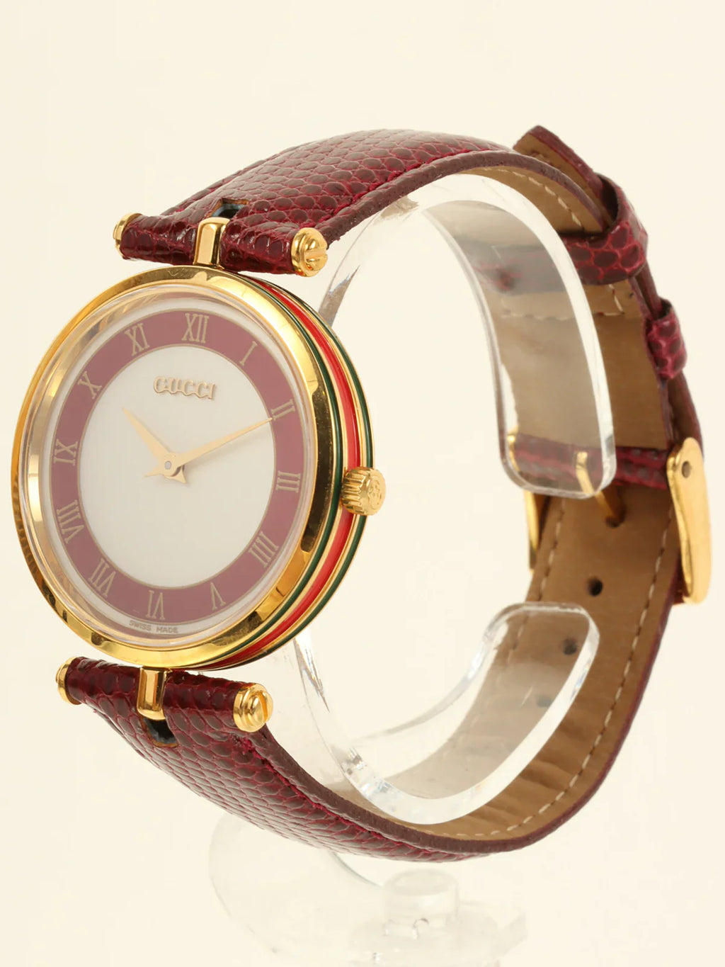 GUCCI Web Detailed Round Logo Watch Bordeaux