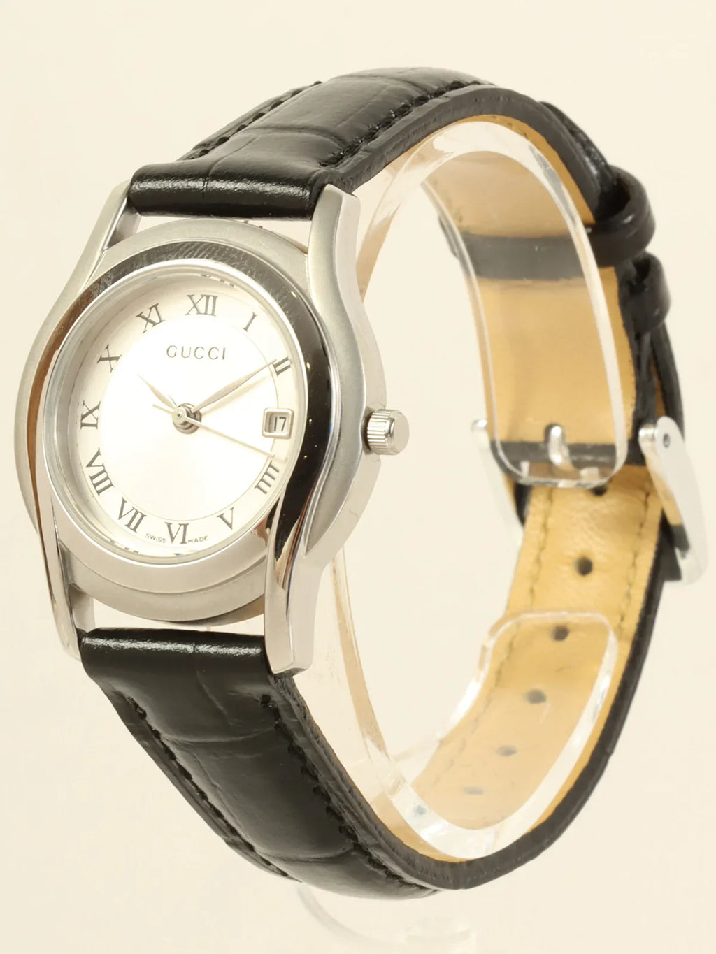 GUCCI Round Logo Face Warch Silver/Black