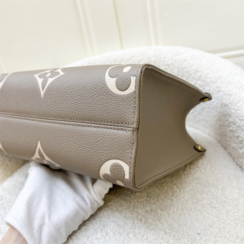LV Onthego PM in Tourterelle (Grey) / Creme Giant Monogram Empreinte Leather and GHW
