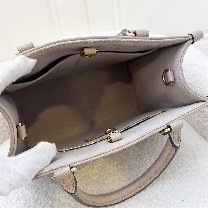 LV Onthego PM in Tourterelle (Grey) / Creme Giant Monogram Empreinte Leather and GHW