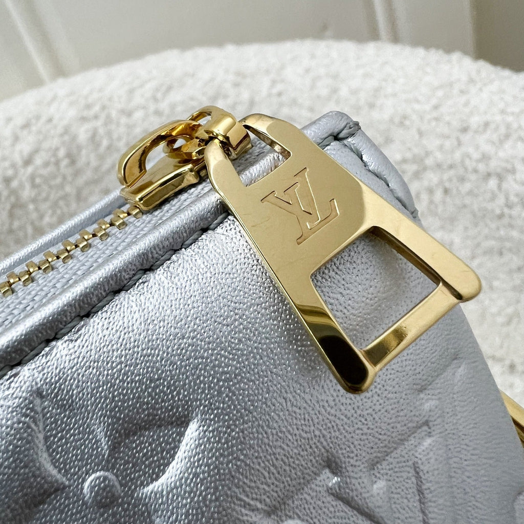 LV Pochette Coussin BB in Silver Monogram Embossed Puffy Lambskin and GHW