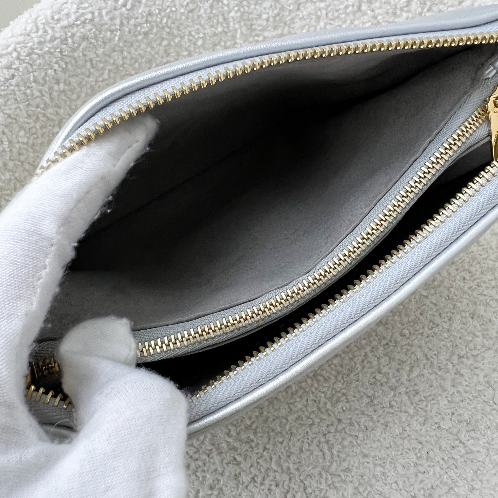LV Pochette Coussin BB in Silver Monogram Embossed Puffy Lambskin and GHW