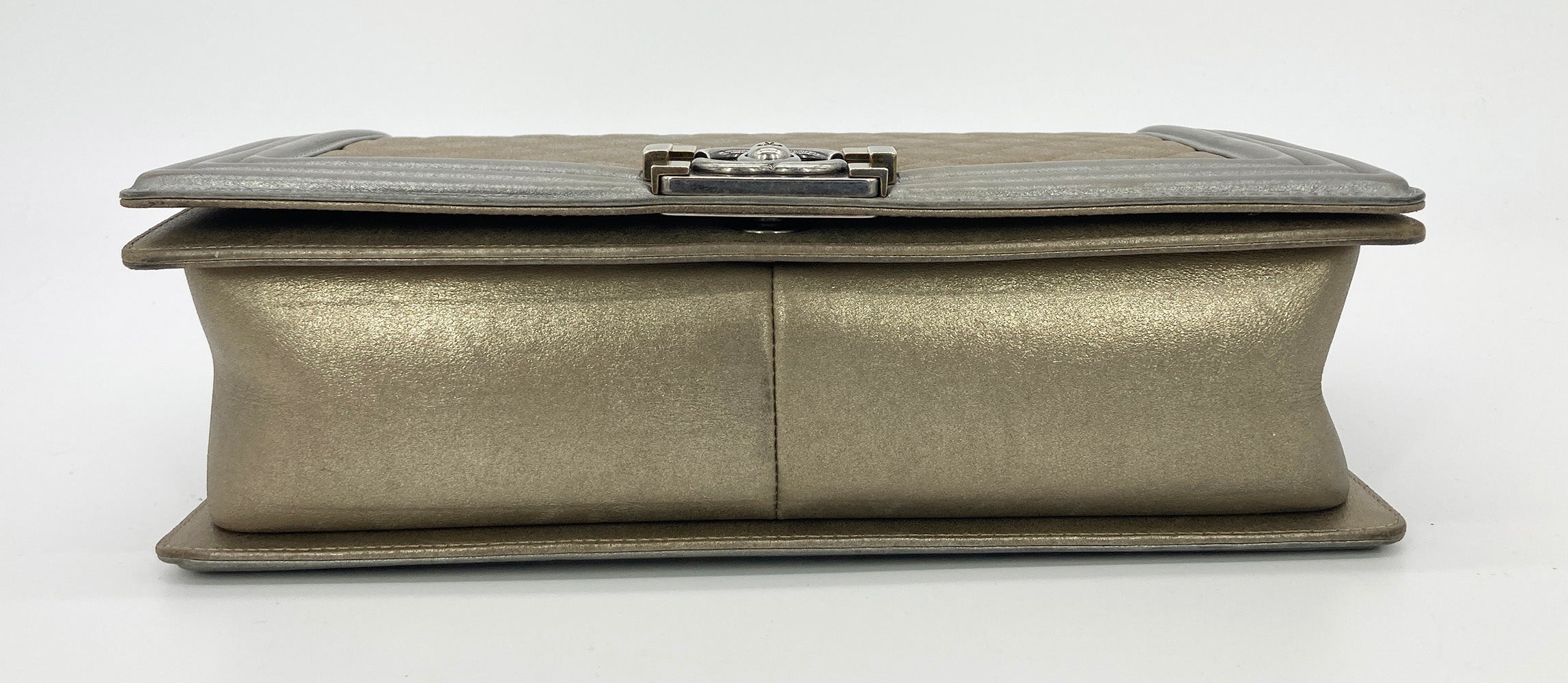 Chanel Gold Silver Leather Medium Boy Bag Classic Flap