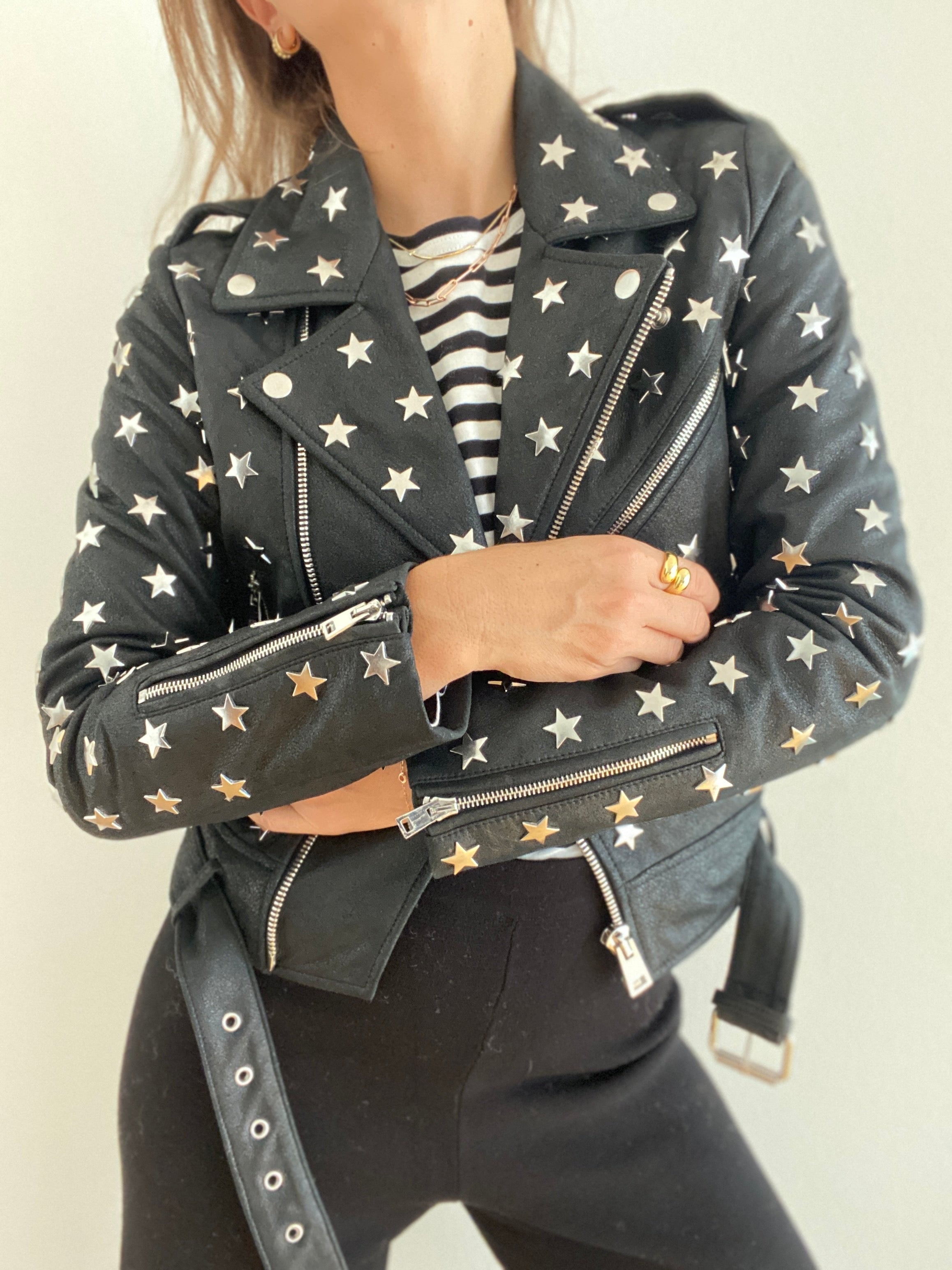 MAJE Star Studded Leather Jacket Black - Size FR 38 / T1