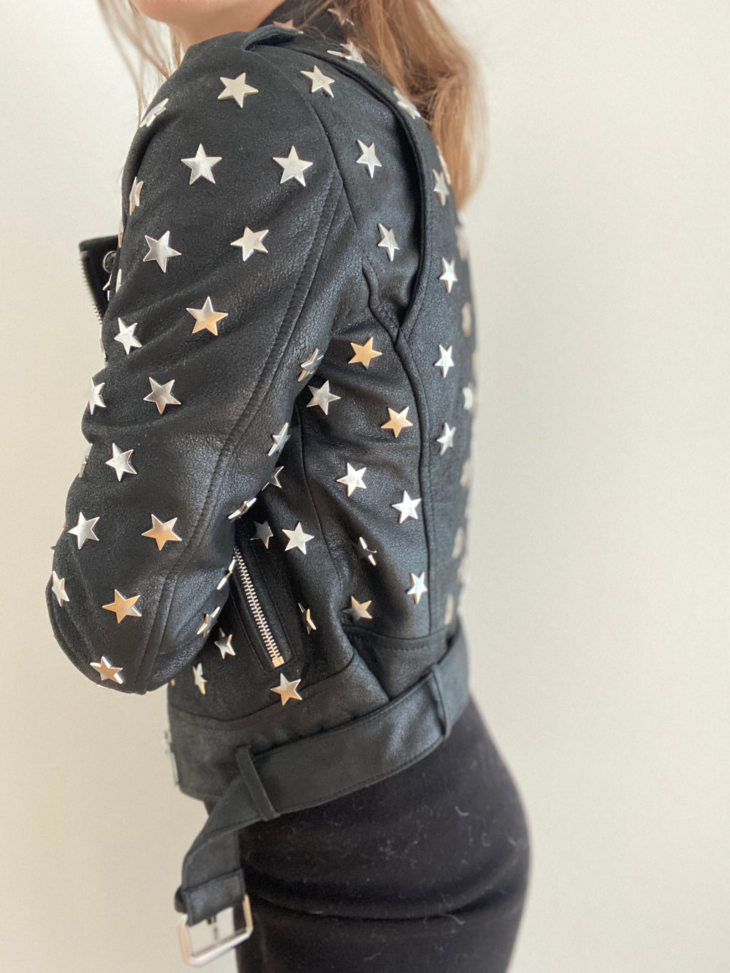 MAJE Star Studded Leather Jacket Black - Size FR 38 / T1