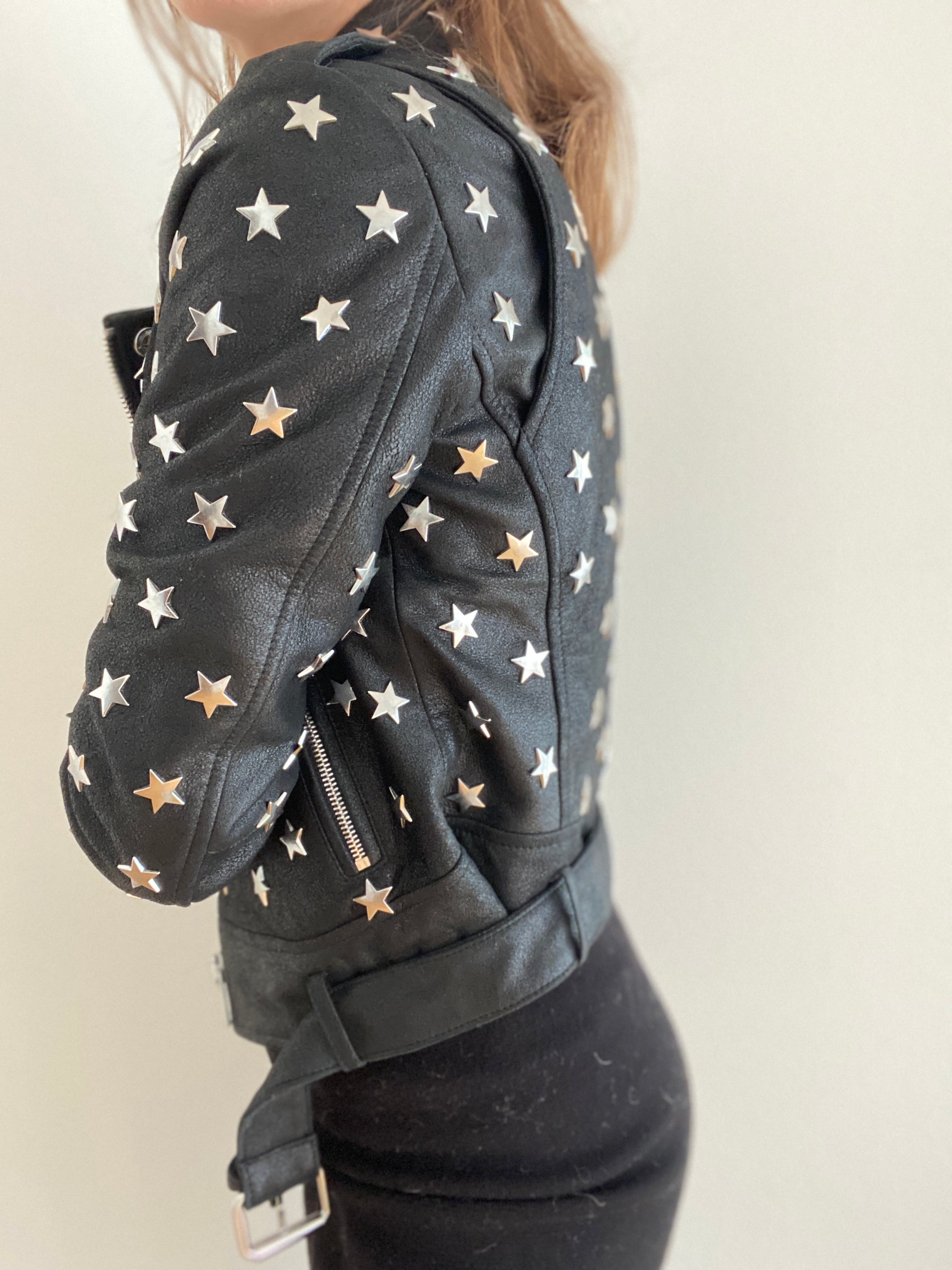MAJE Star Studded Leather Jacket Black - Size FR 38 / T1