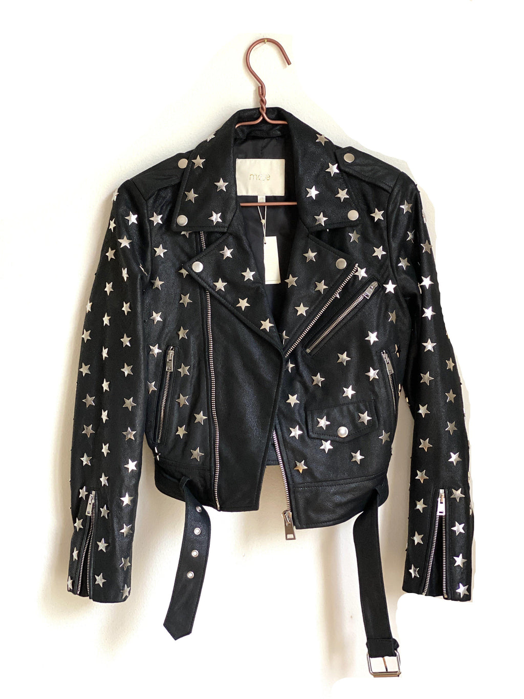 MAJE Star Studded Leather Jacket Black - Size FR 38 / T1