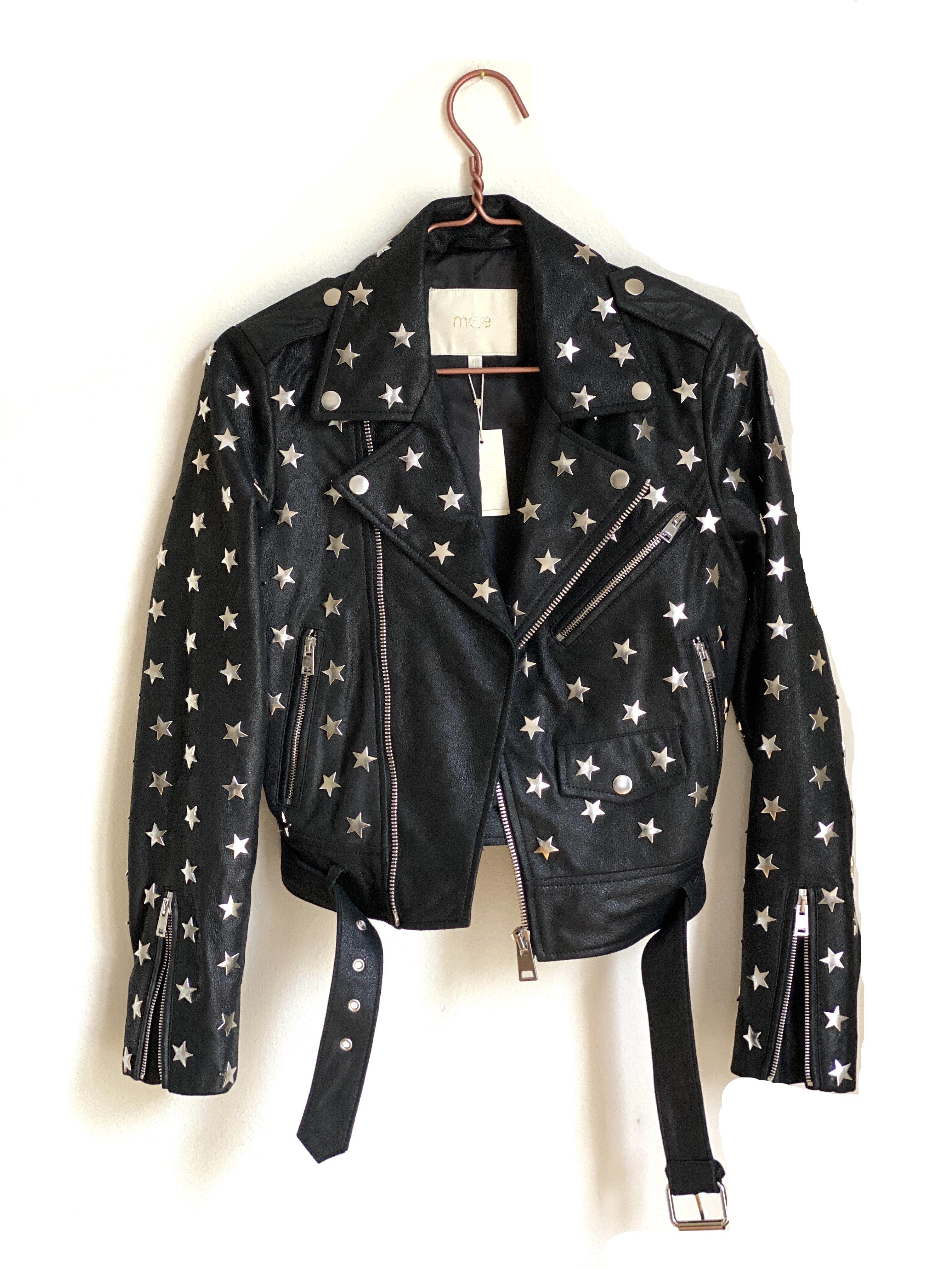 MAJE Star Studded Leather Jacket Black - Size FR 38 / T1