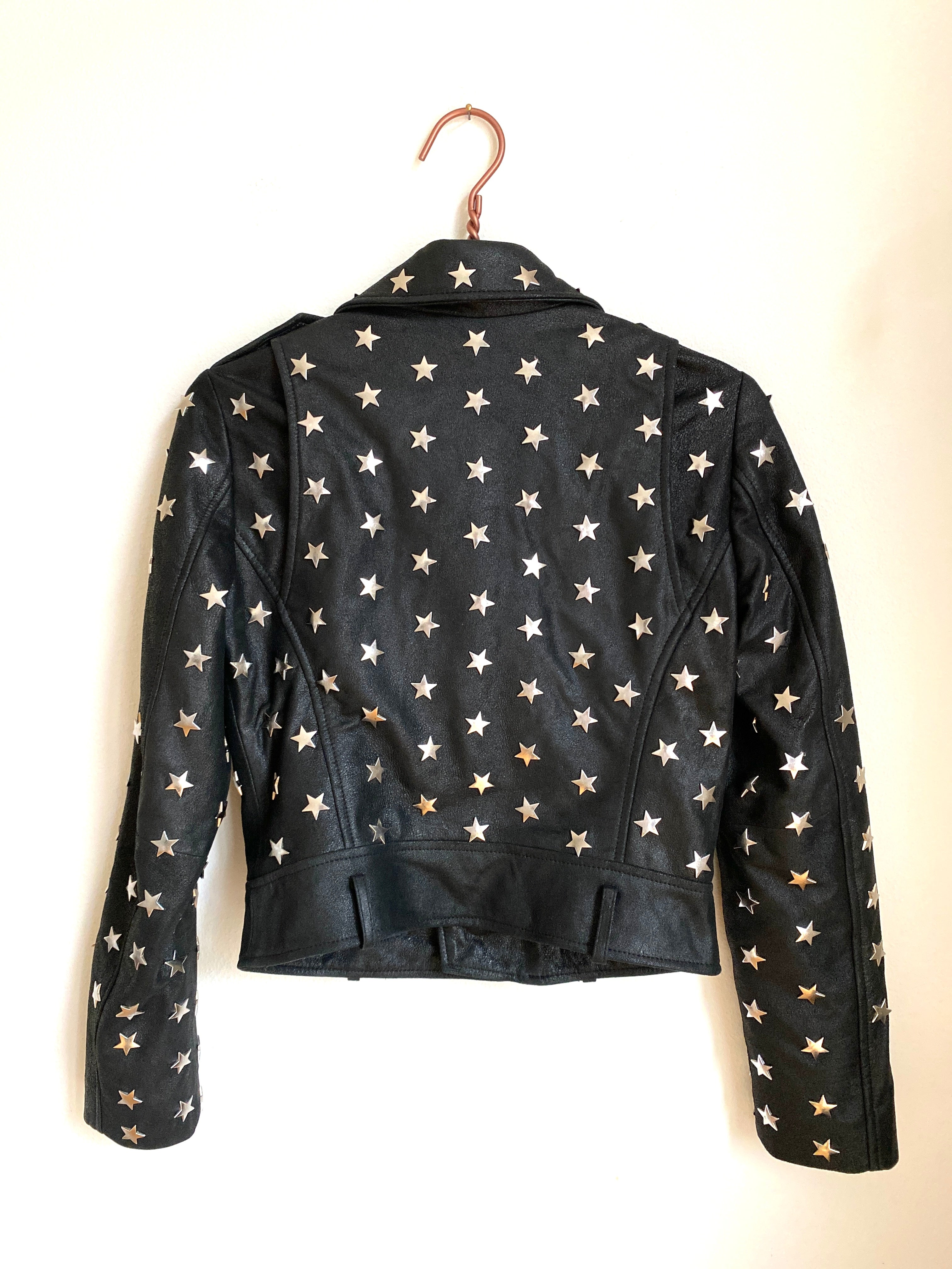 MAJE Star Studded Leather Jacket Black - Size FR 38 / T1