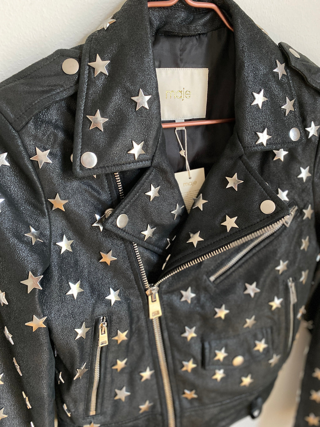 MAJE Star Studded Leather Jacket Black - Size FR 38 / T1