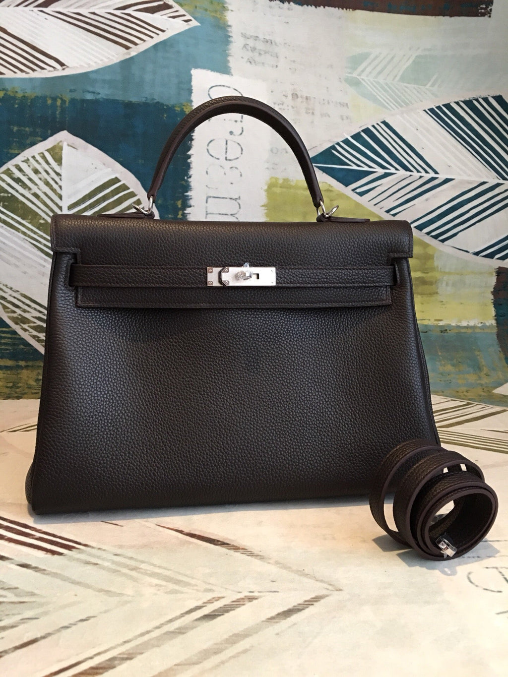 HM Kelly Retourne Black Togo Palladium Hardware For Women 11.2 inches/ 28 cm