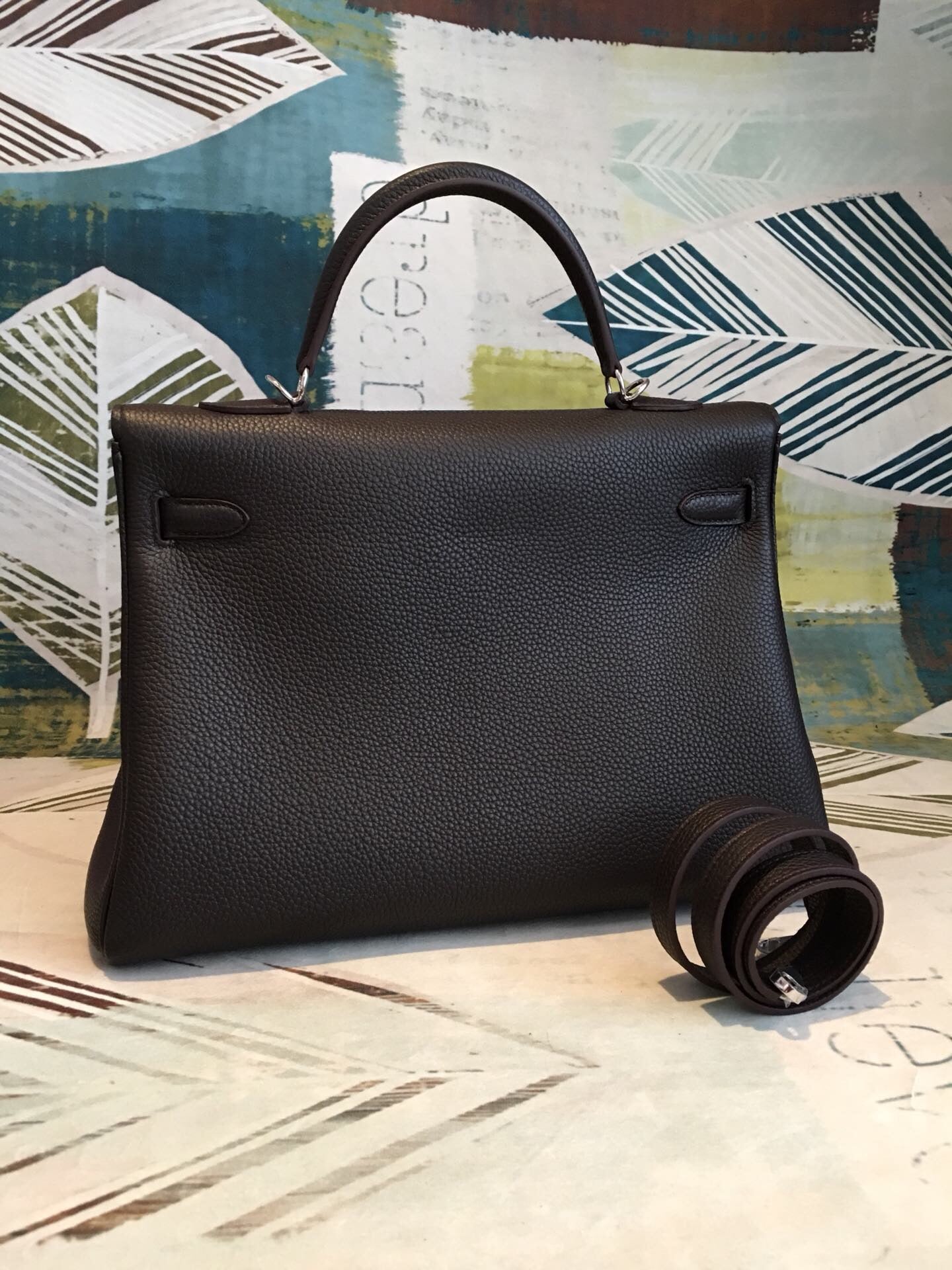 HM Kelly Retourne Black Togo Palladium Hardware For Women 11.2 inches/ 28 cm