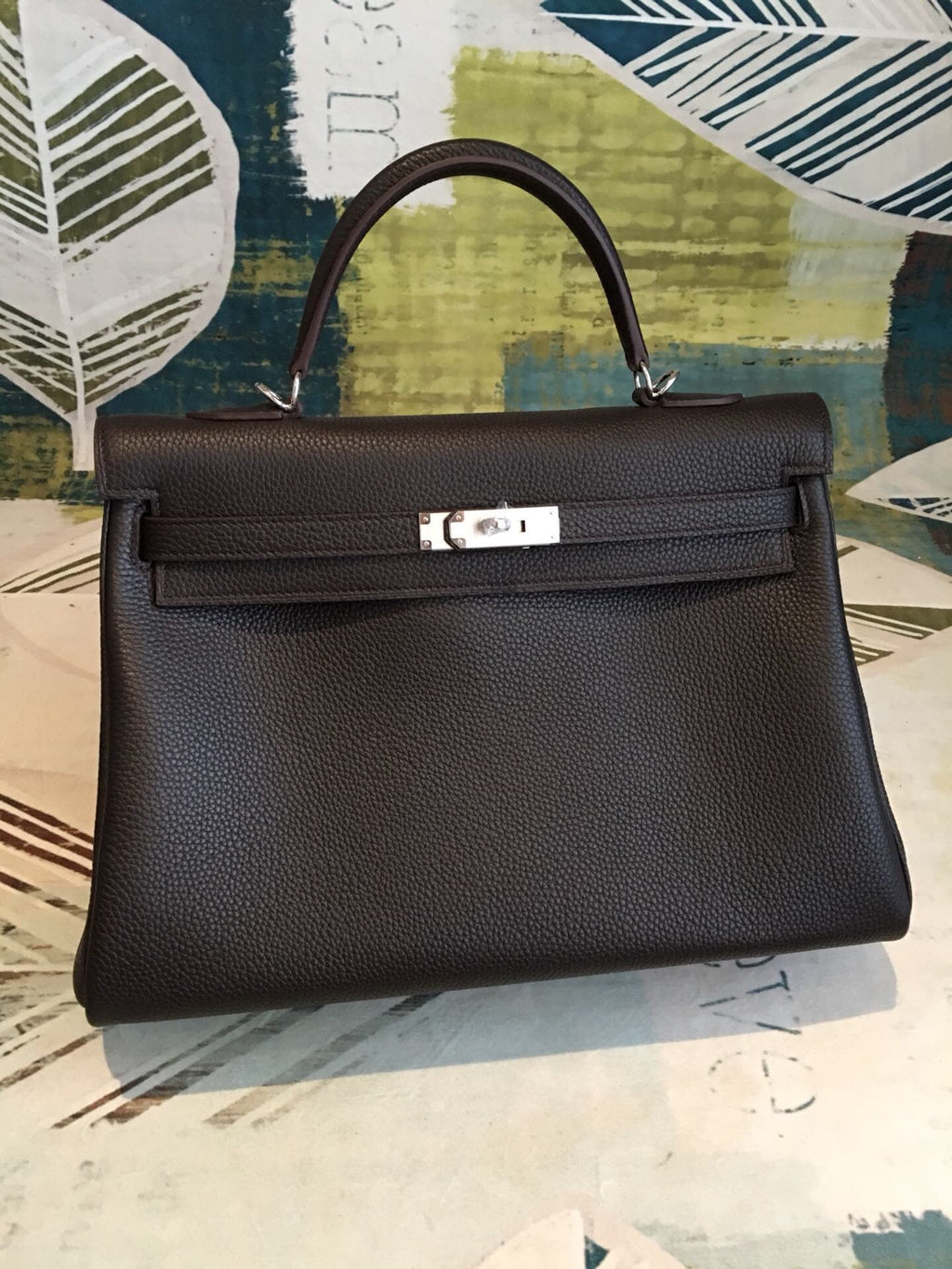 HM Kelly Retourne Black Togo Palladium Hardware For Women 11.2 inches/ 28 cm