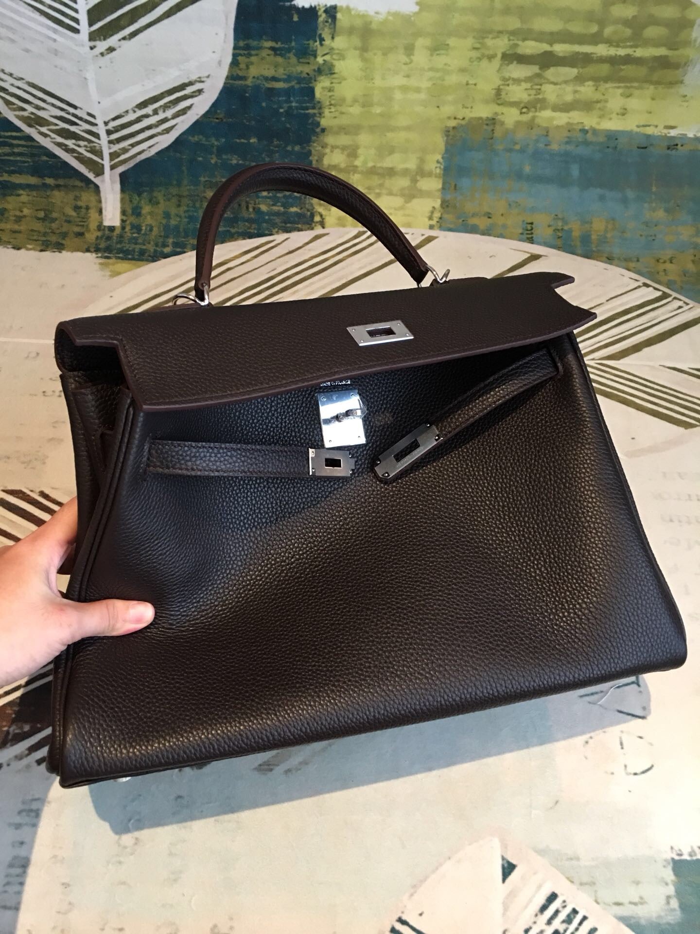 HM Kelly Retourne Black Togo Palladium Hardware For Women 11.2 inches/ 28 cm