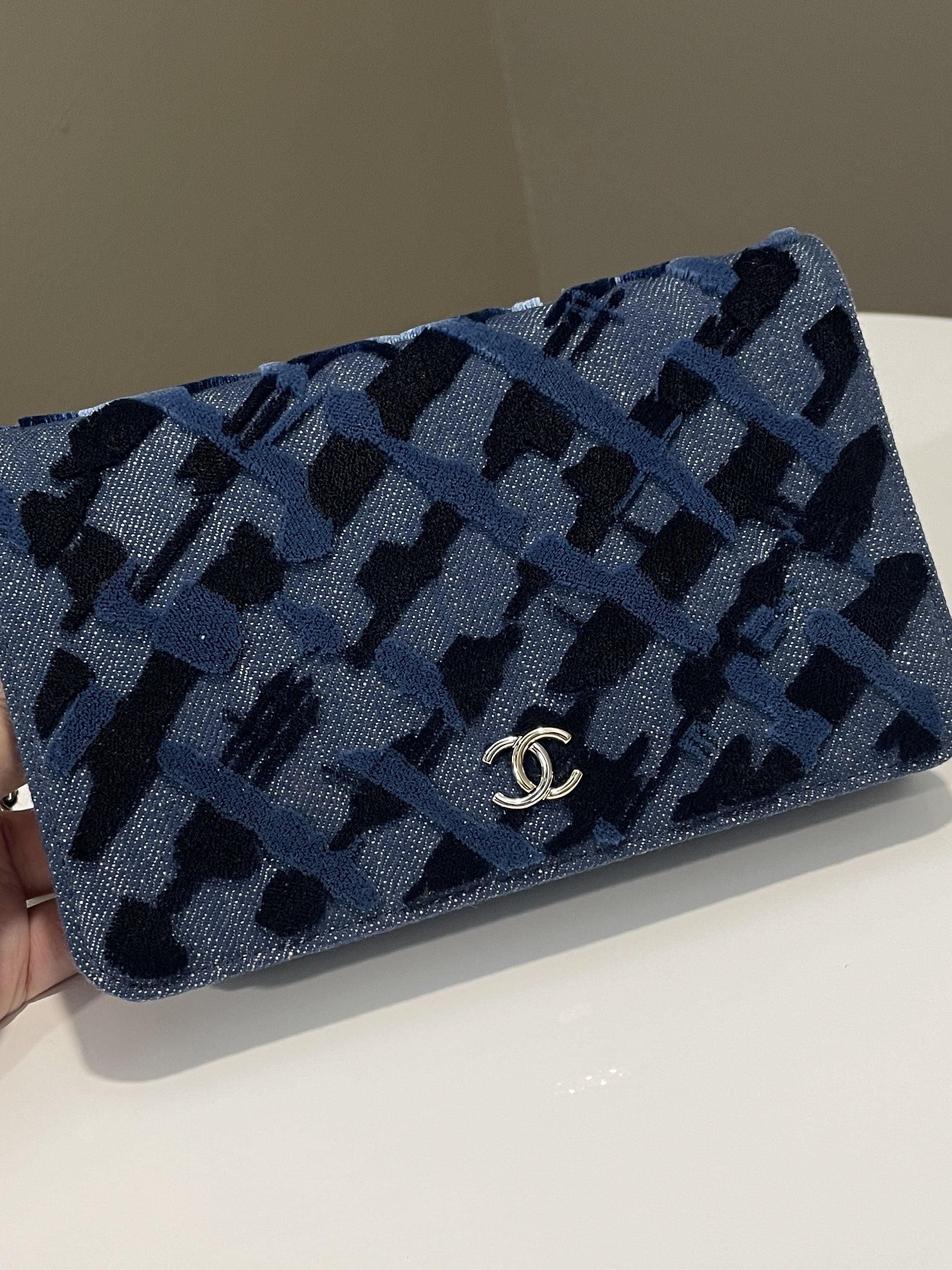 Chanel Wallet On Chain Blue Velour Denim