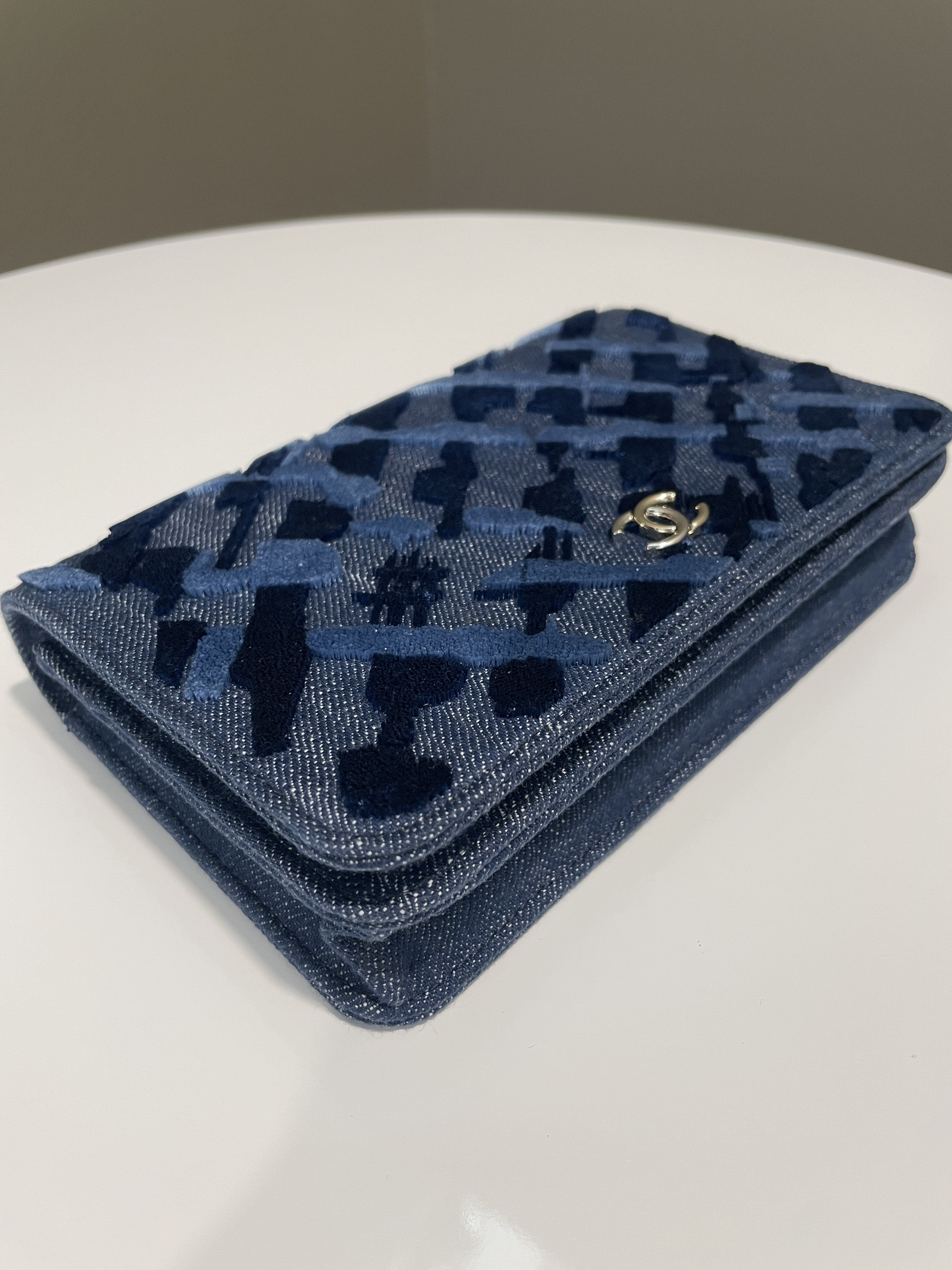Chanel Wallet On Chain Blue Velour Denim