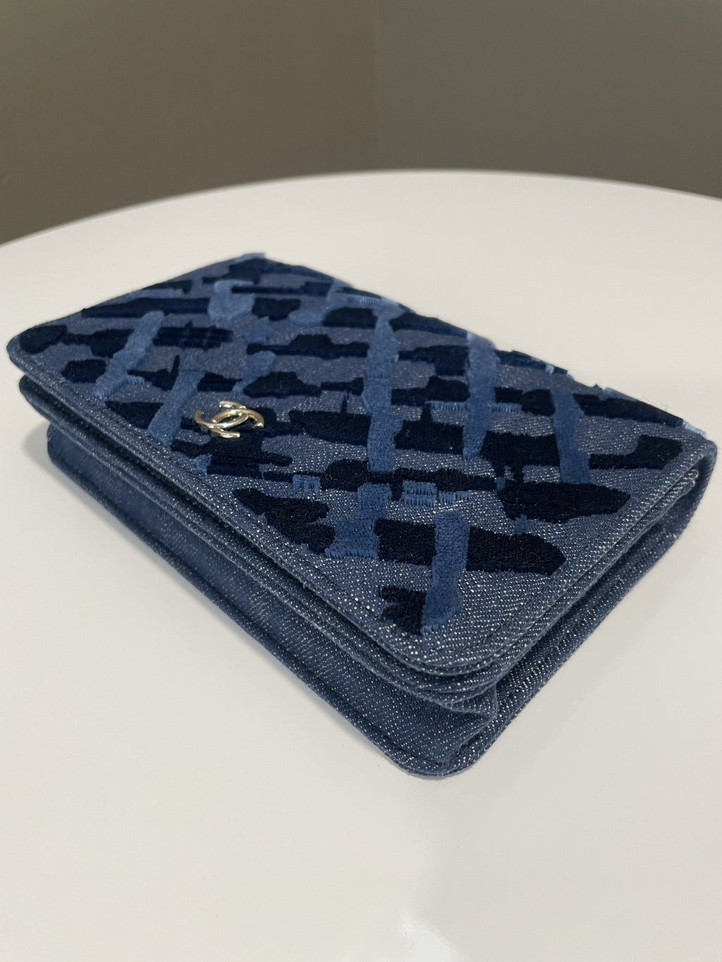 Chanel Wallet On Chain Blue Velour Denim