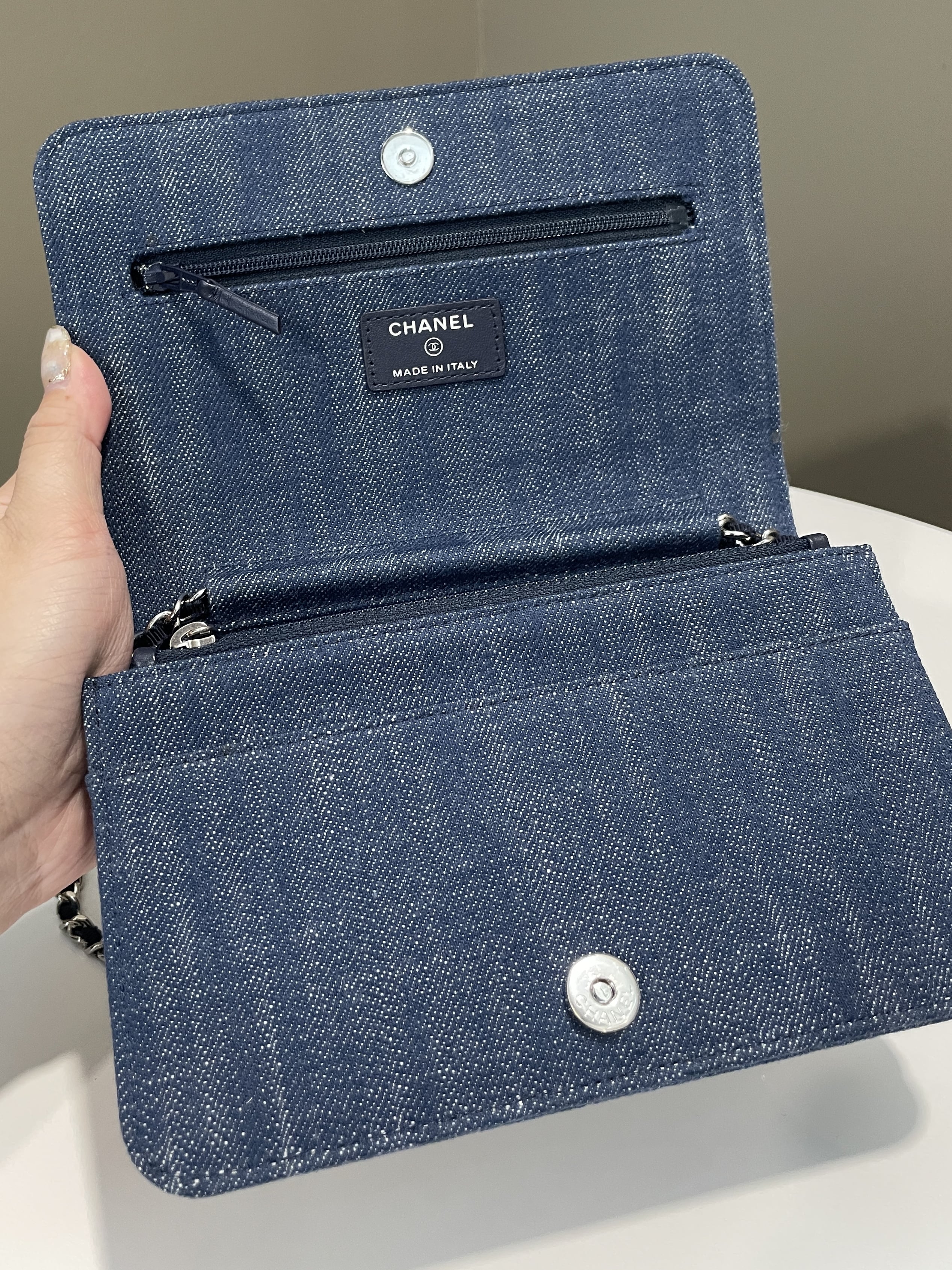 Chanel Wallet On Chain Blue Velour Denim