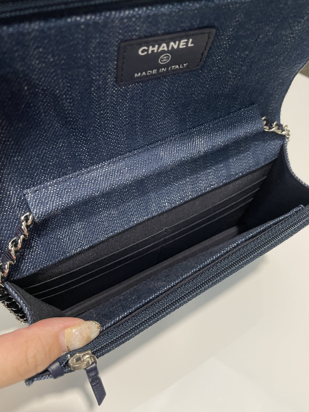 Chanel Wallet On Chain Blue Velour Denim
