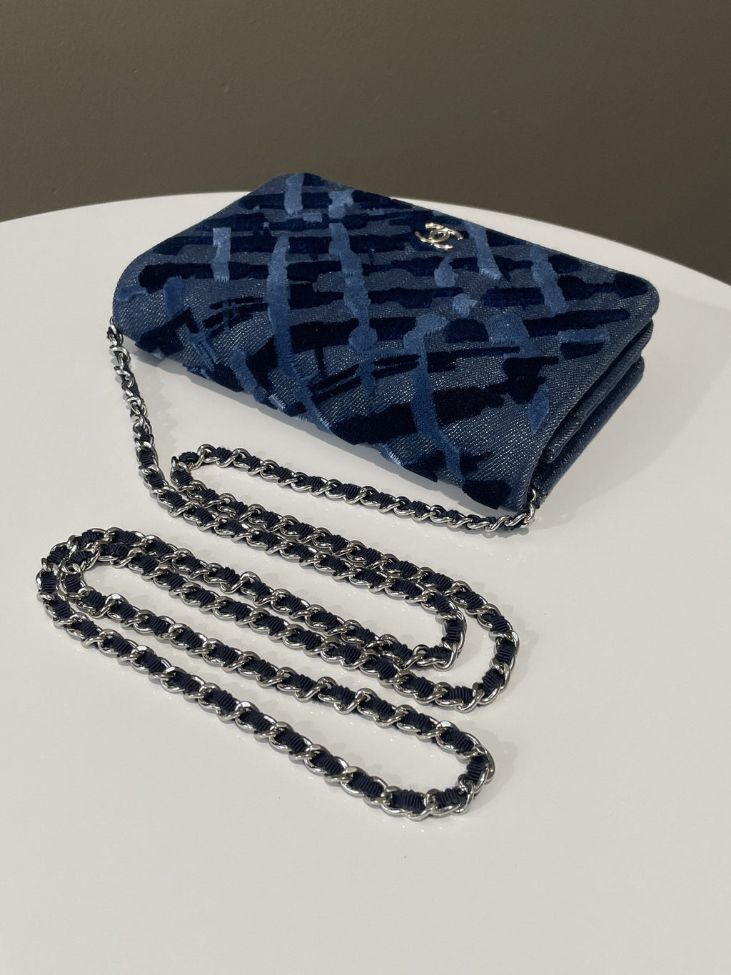 Chanel Wallet On Chain Blue Velour Denim