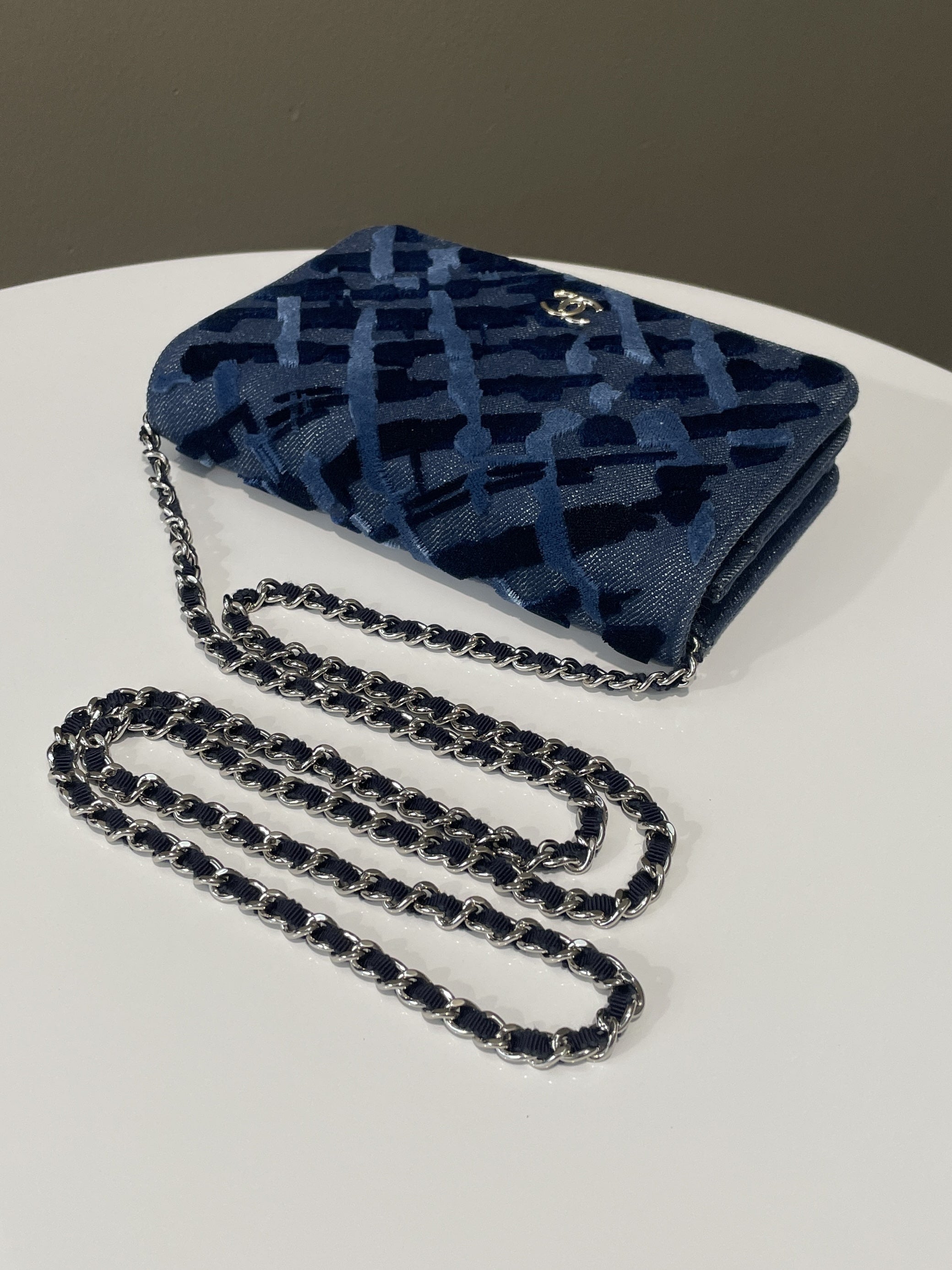Chanel Wallet On Chain Blue Velour Denim