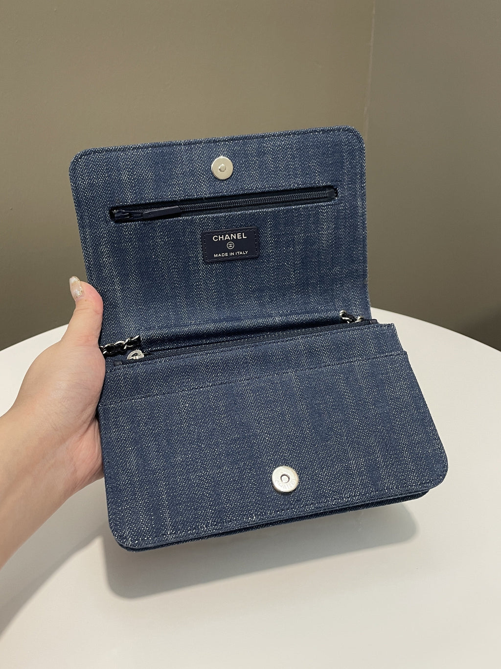 Chanel Wallet On Chain Blue Velour Denim