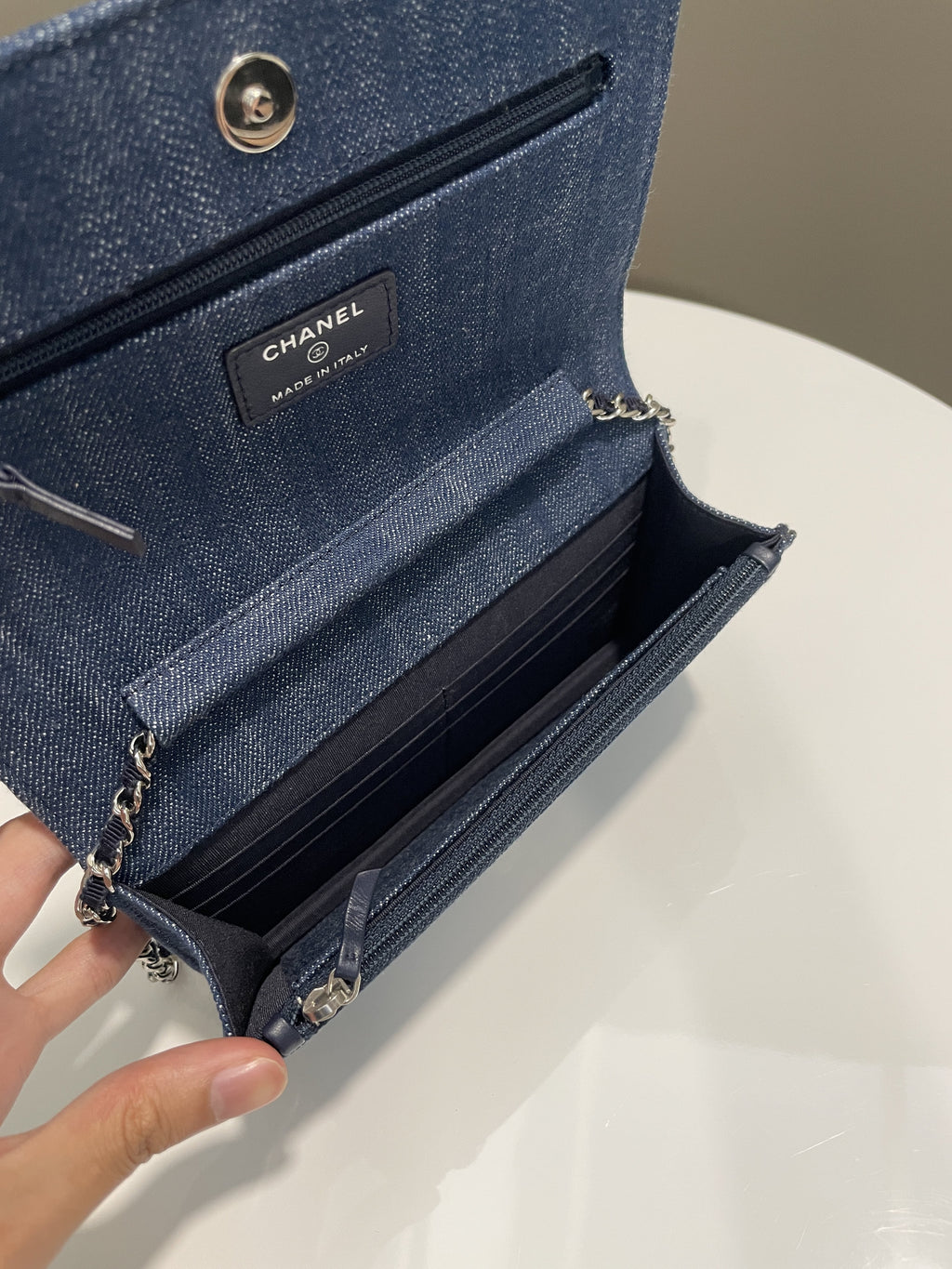 Chanel Wallet On Chain Blue Velour Denim