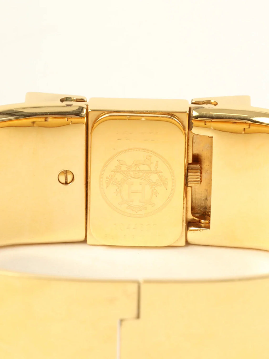 HERMES Loquet Enamel Bangle Watch Gold/Black