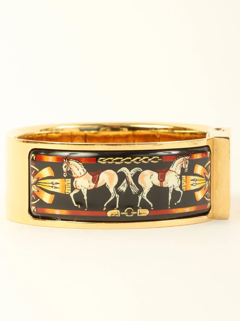 HERMES Loquet Enamel Bangle Watch Gold/Black