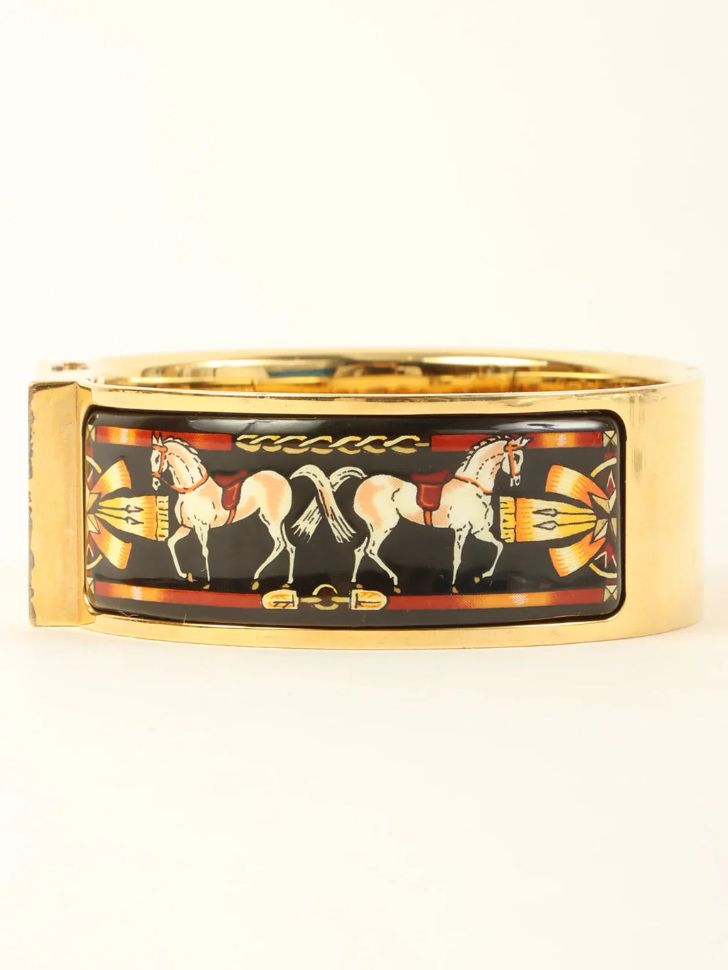 HERMES Loquet Enamel Bangle Watch Gold/Black