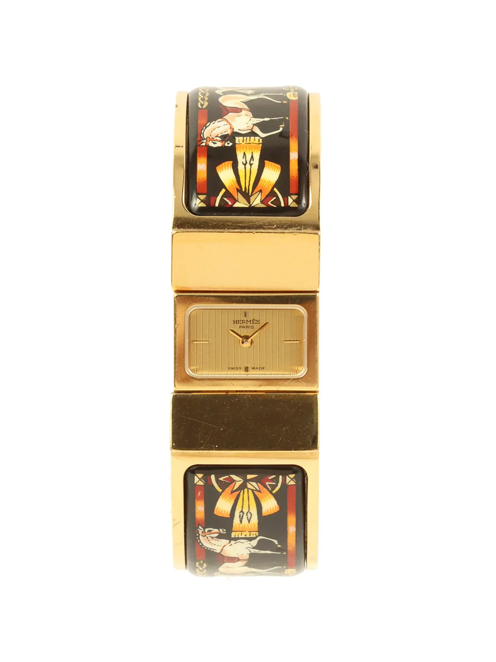 HERMES Loquet Enamel Bangle Watch Gold/Black