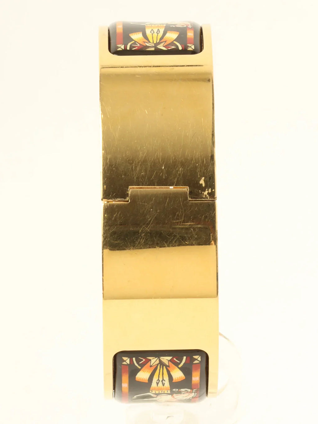 HERMES Loquet Enamel Bangle Watch Gold/Black
