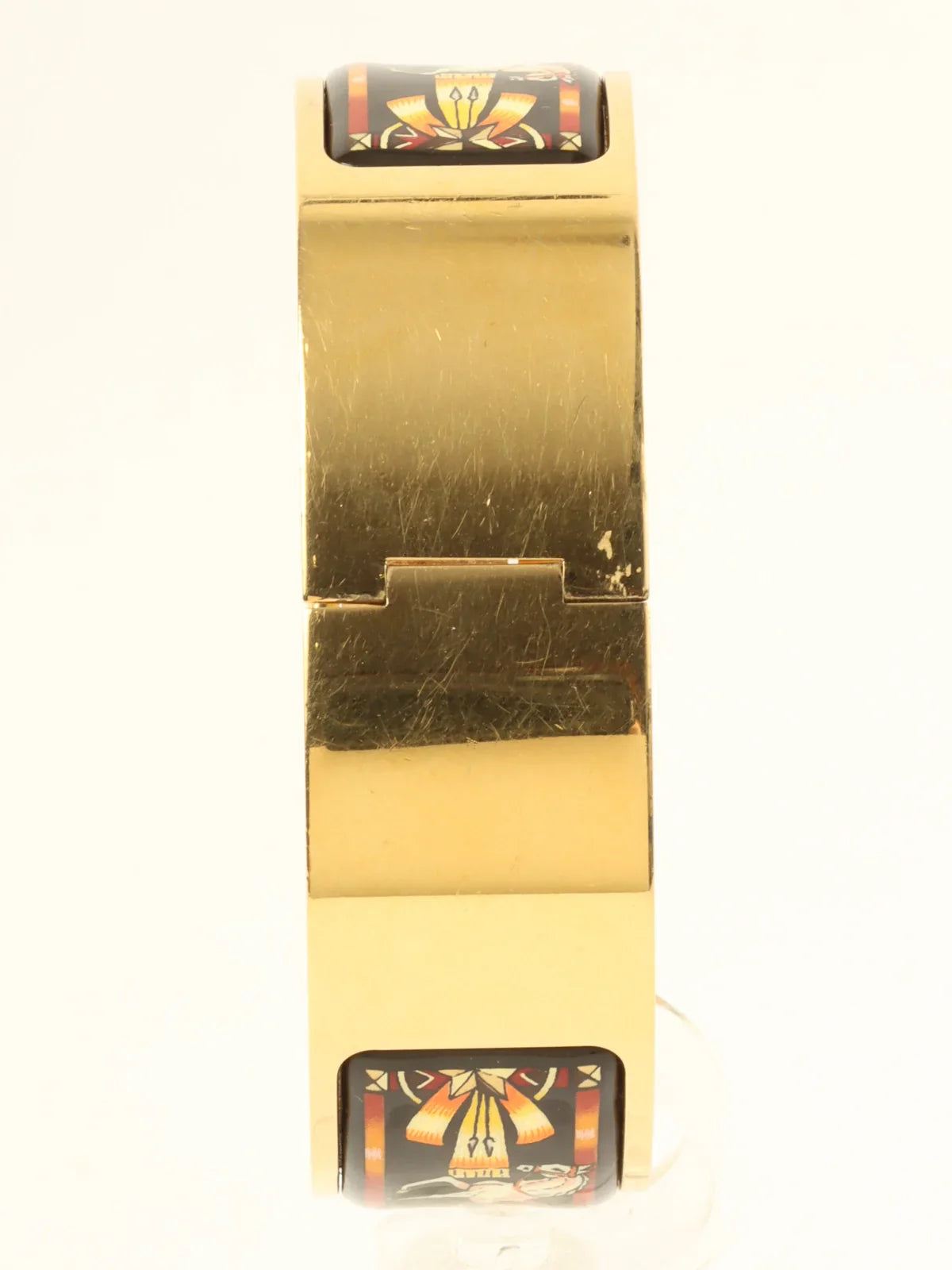 HERMES Loquet Enamel Bangle Watch Gold/Black