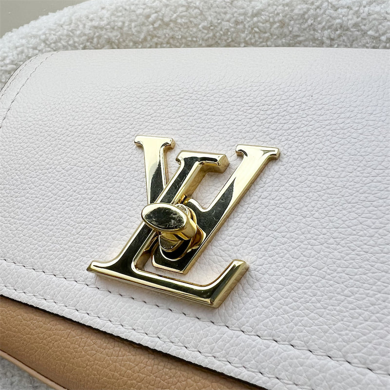 LV Lockme Tender Flap Bag in Beige and Caramel Grained Calfskin and GHW