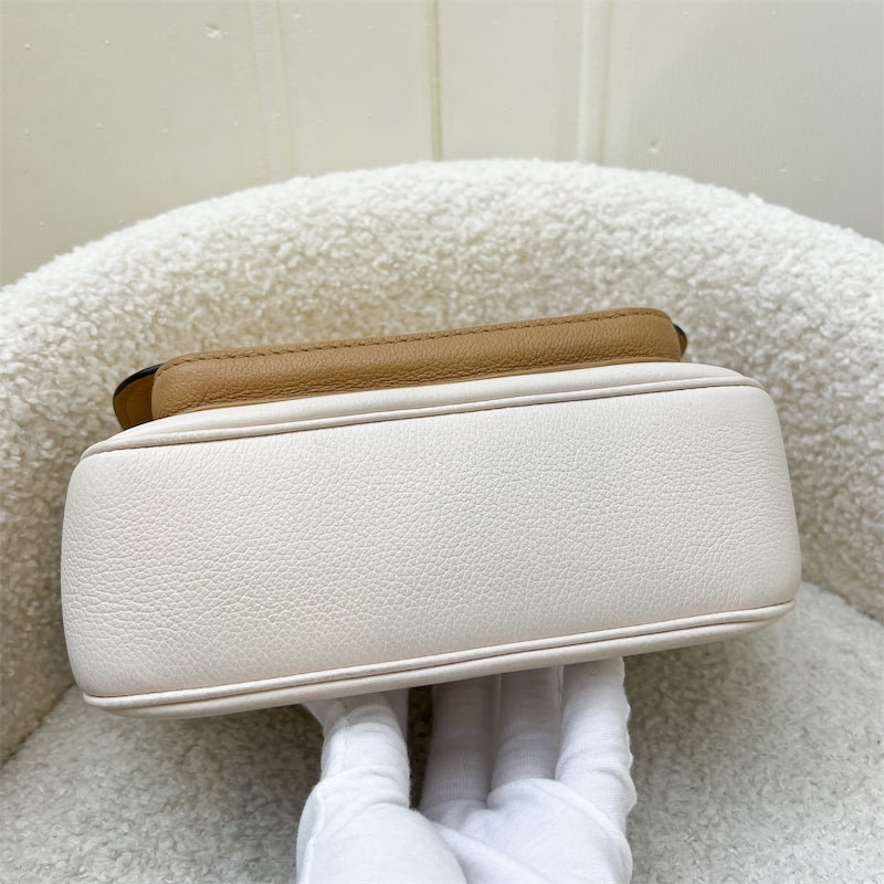 LV Lockme Tender Flap Bag in Beige and Caramel Grained Calfskin and GHW