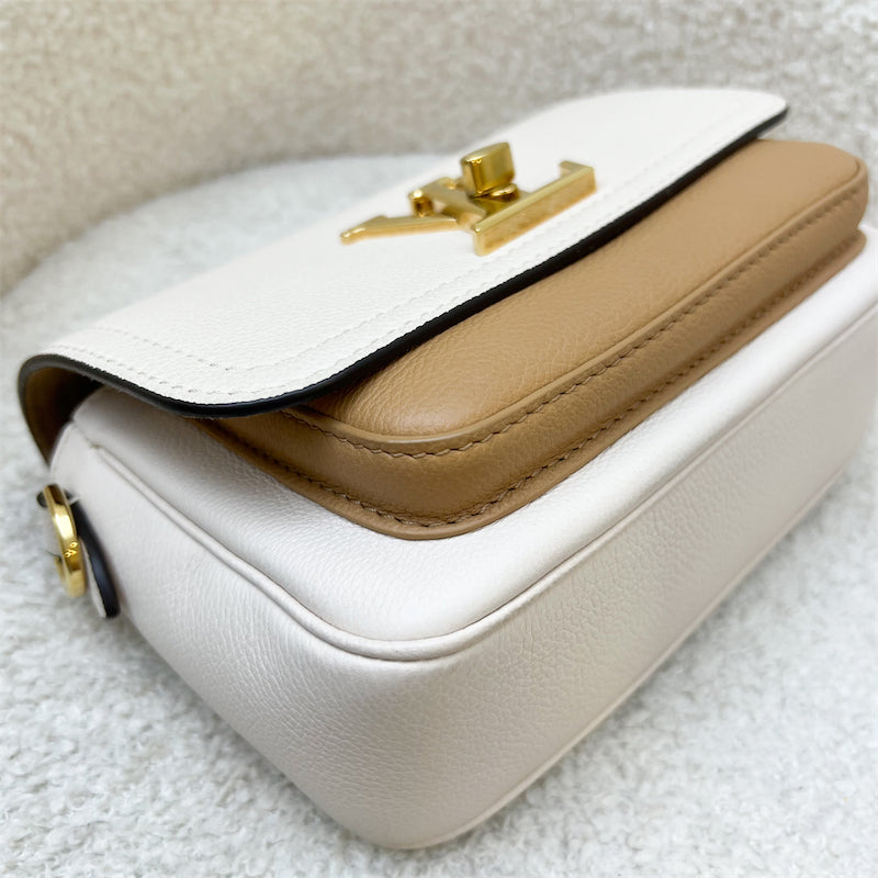LV Lockme Tender Flap Bag in Beige and Caramel Grained Calfskin and GHW