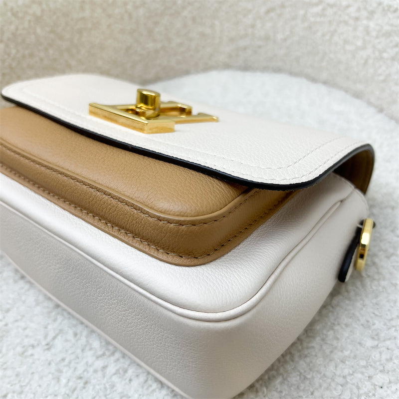 LV Lockme Tender Flap Bag in Beige and Caramel Grained Calfskin and GHW